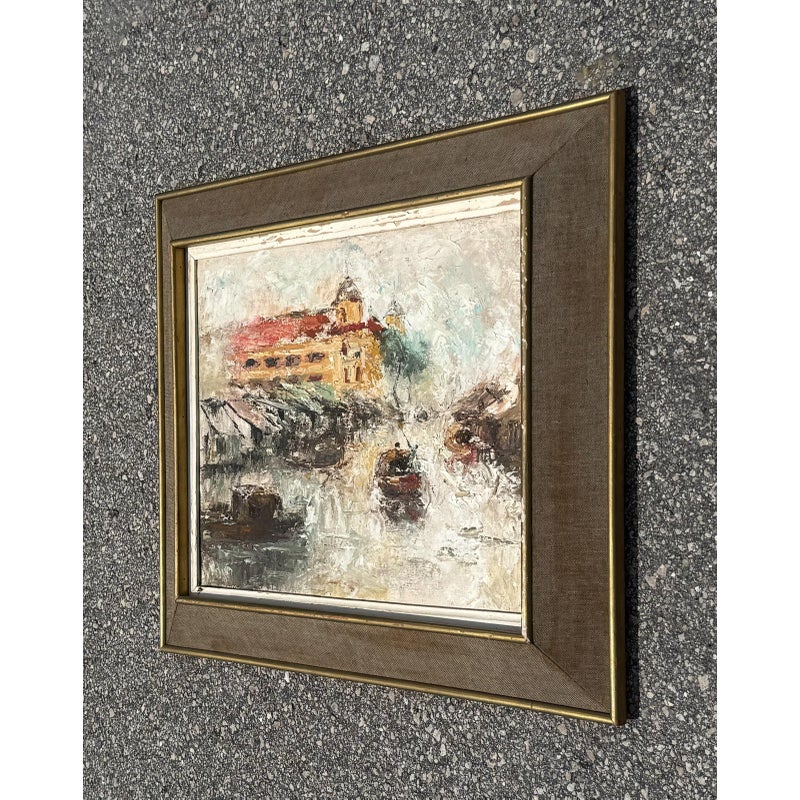 Vintage Boho Abstract Landscape Oil on Canvas - Back view