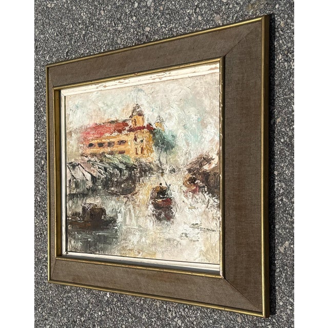 Vintage Boho Abstract Landscape Oil on Canvas - Top view