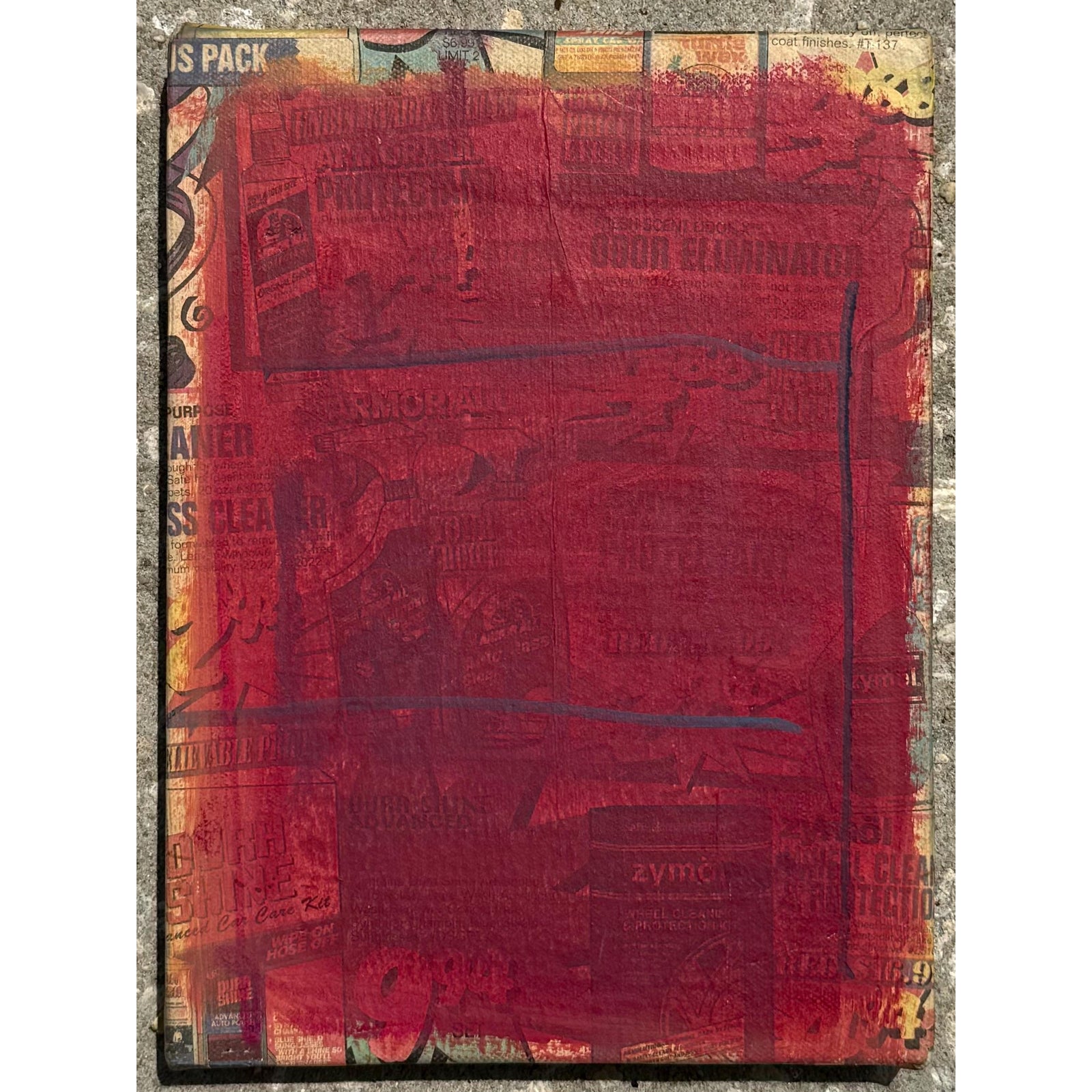 Vintage Boho Abstract Mixed Media Newspaper on Board - Detail view