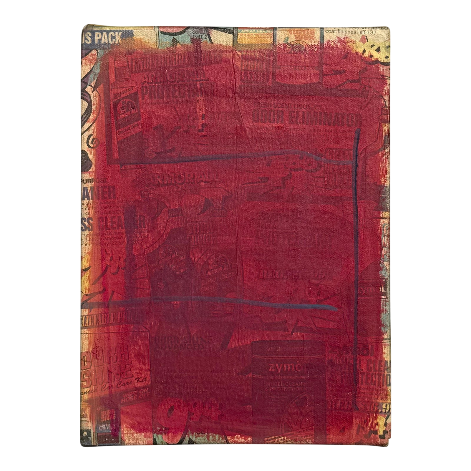 Vintage Boho Abstract Mixed Media Newspaper on Board
