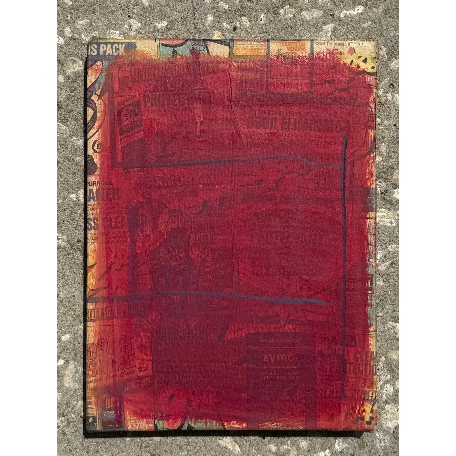 Vintage Boho Abstract Mixed Media Newspaper on Board - Side view