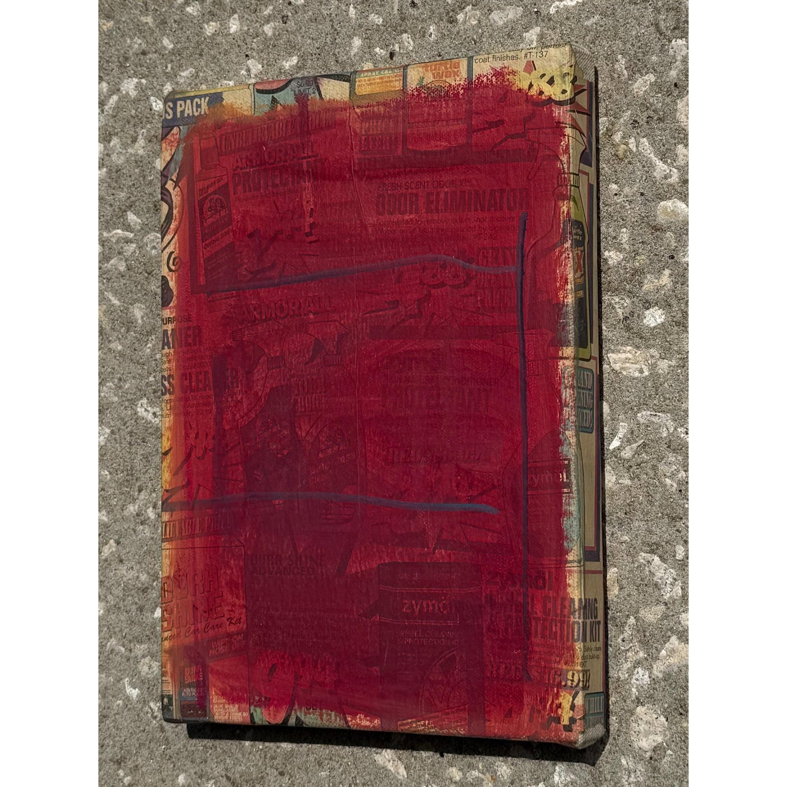 Vintage Boho Abstract Mixed Media Newspaper on Board - Back view