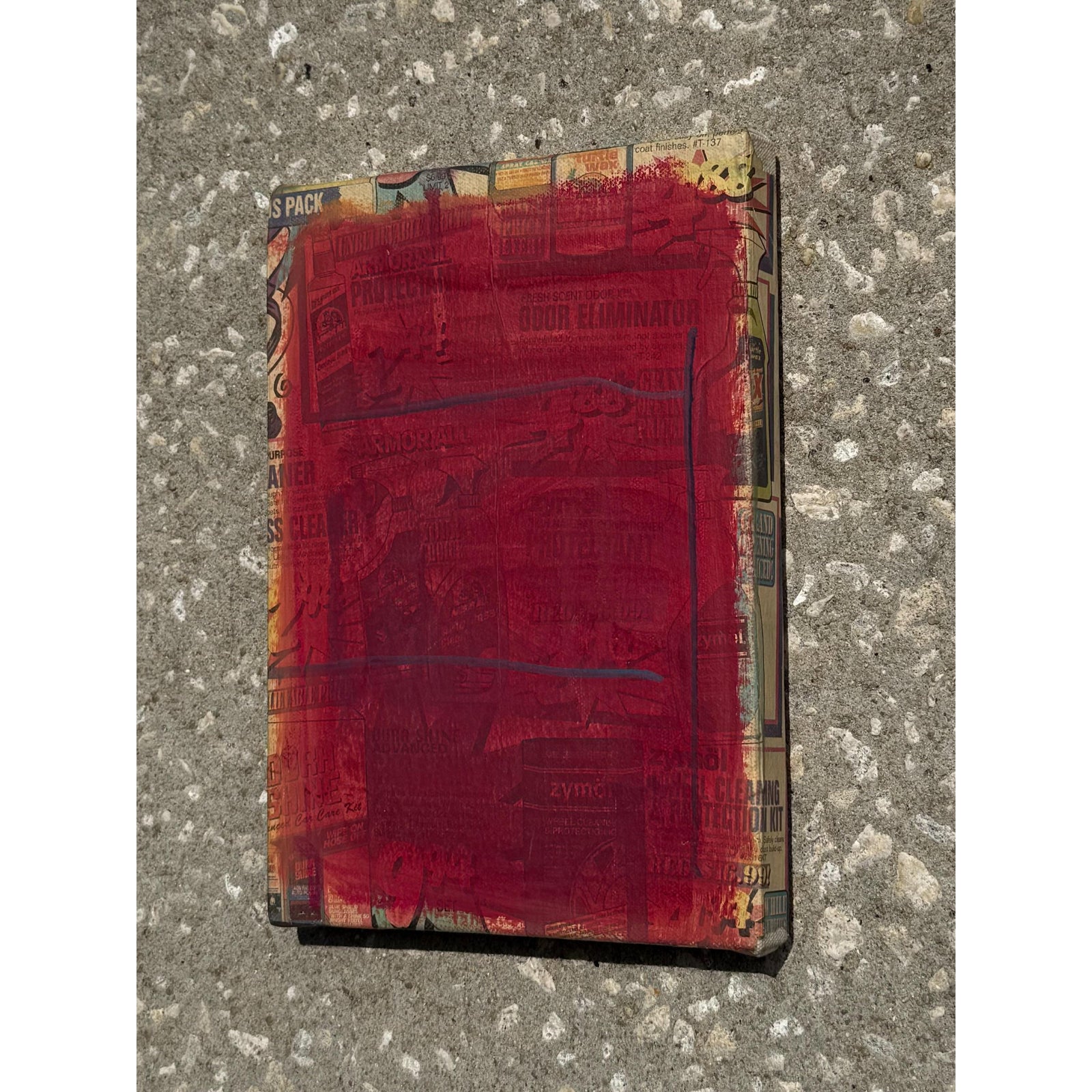 Vintage Boho Abstract Mixed Media Newspaper on Board - Top view