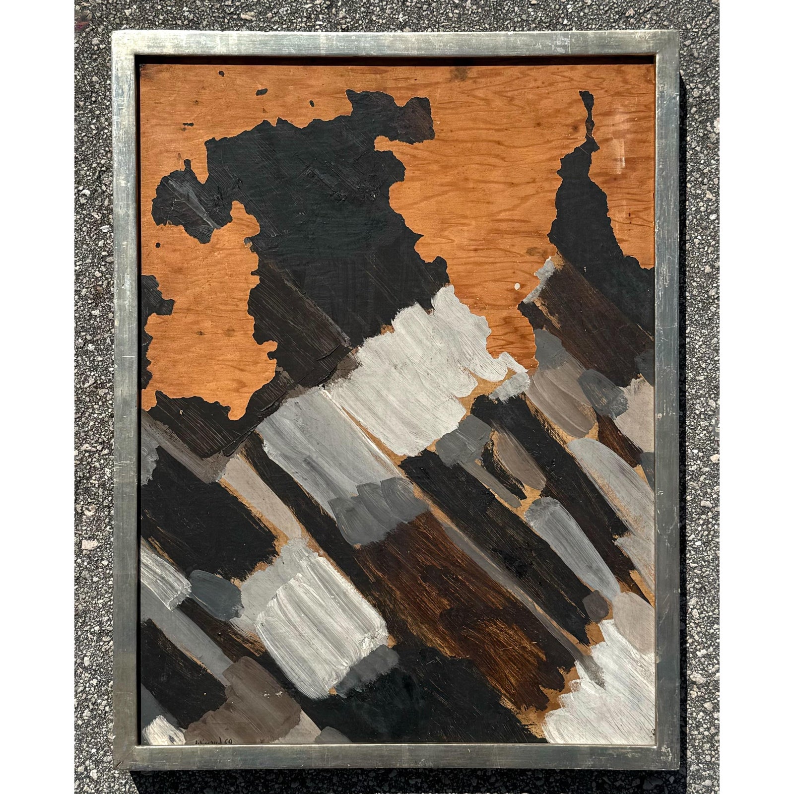 Vintage Boho Abstract Mixed Media on Wood - Detail view