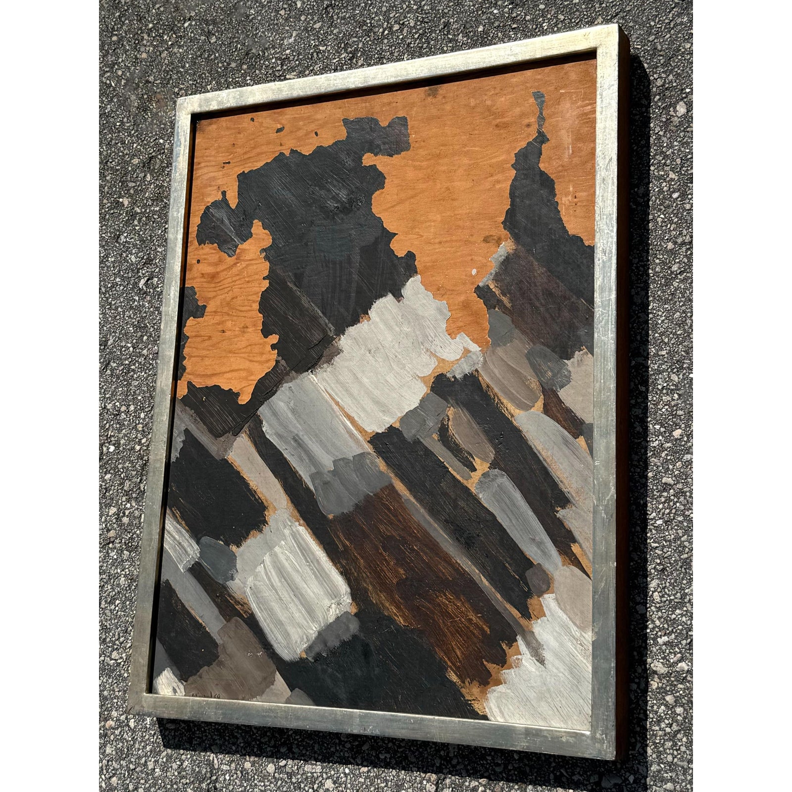 Vintage Boho Abstract Mixed Media on Wood - Side view