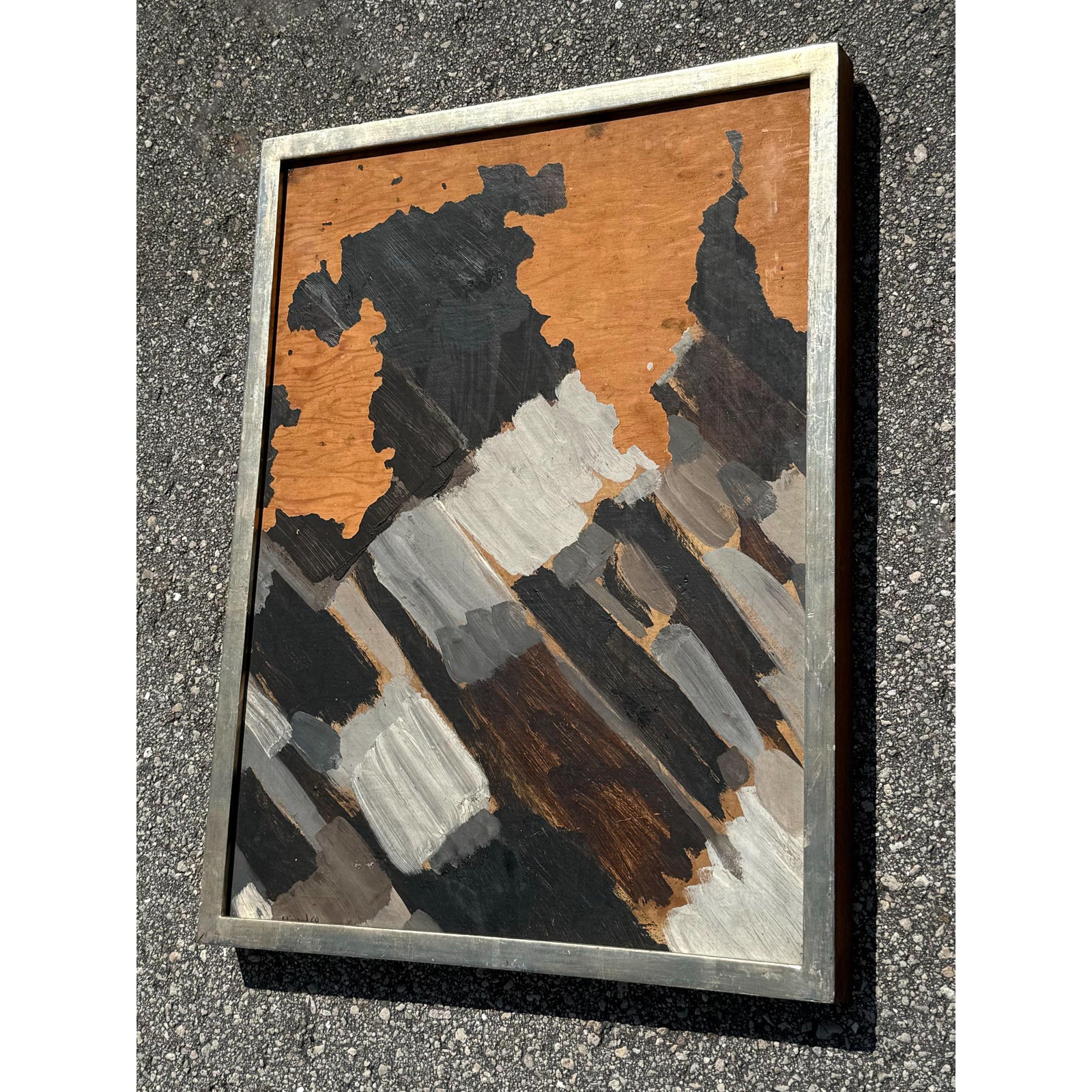 Vintage Boho Abstract Mixed Media on Wood - Back view