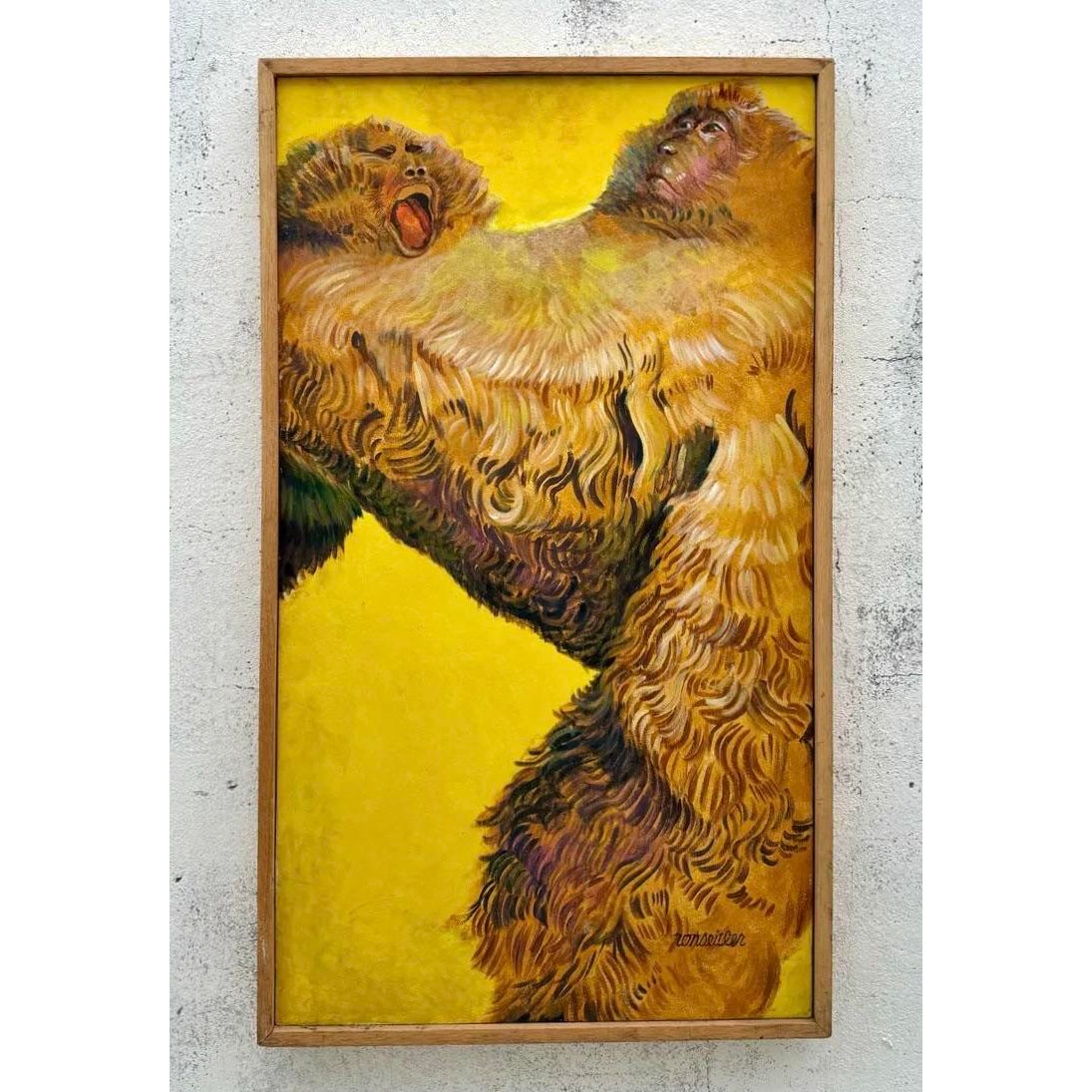 Vintage Boho Abstract Monkey Painting on Canvas - Top view