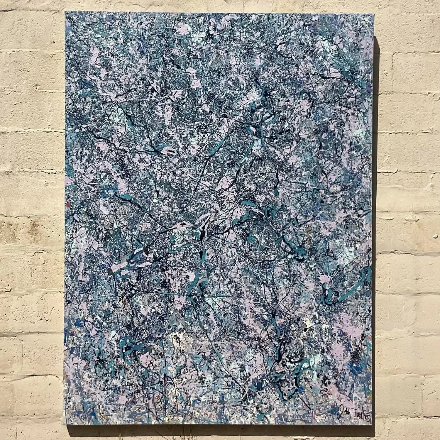 Vintage Boho Abstract Oil on Canvas - Side view