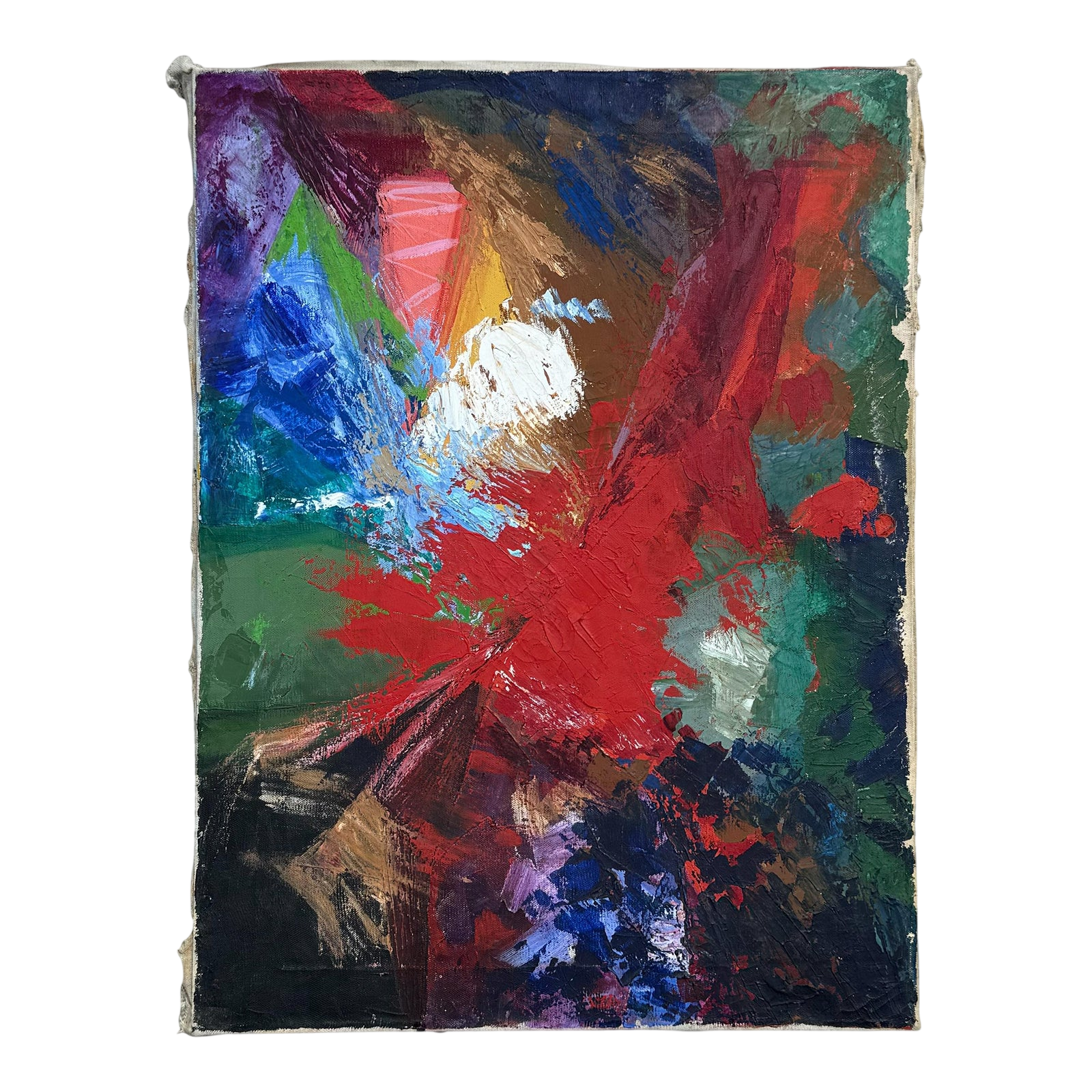 Vintage Boho Abstract Oil on Canvas