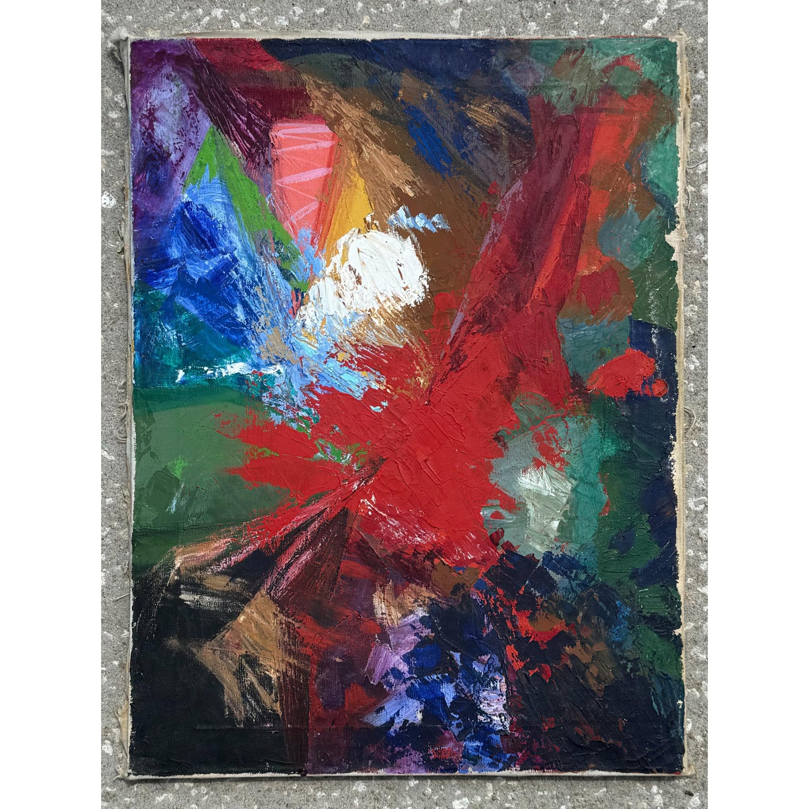 Vintage Boho Abstract Oil on Canvas - Detail view