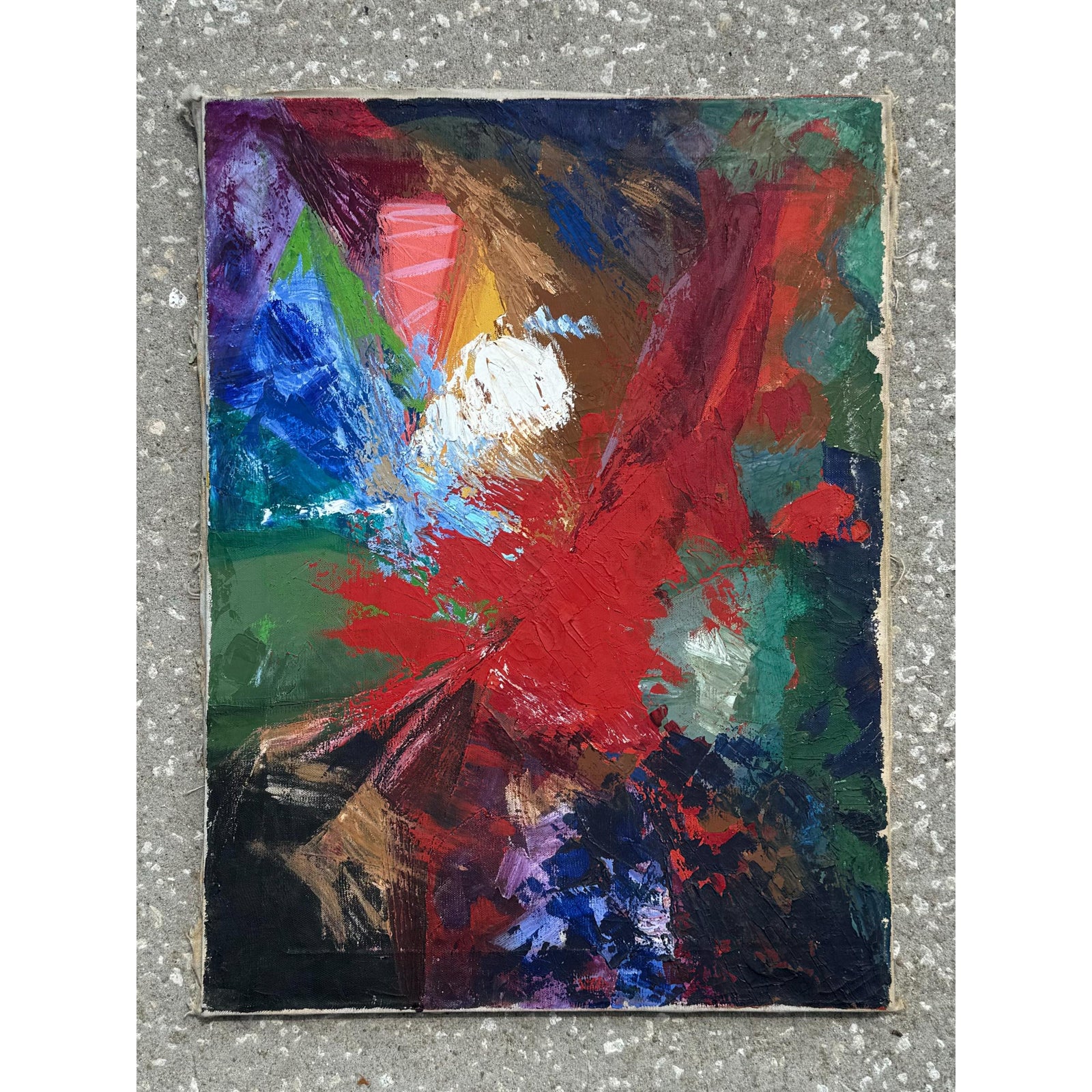 Vintage Boho Abstract Oil on Canvas - Side view
