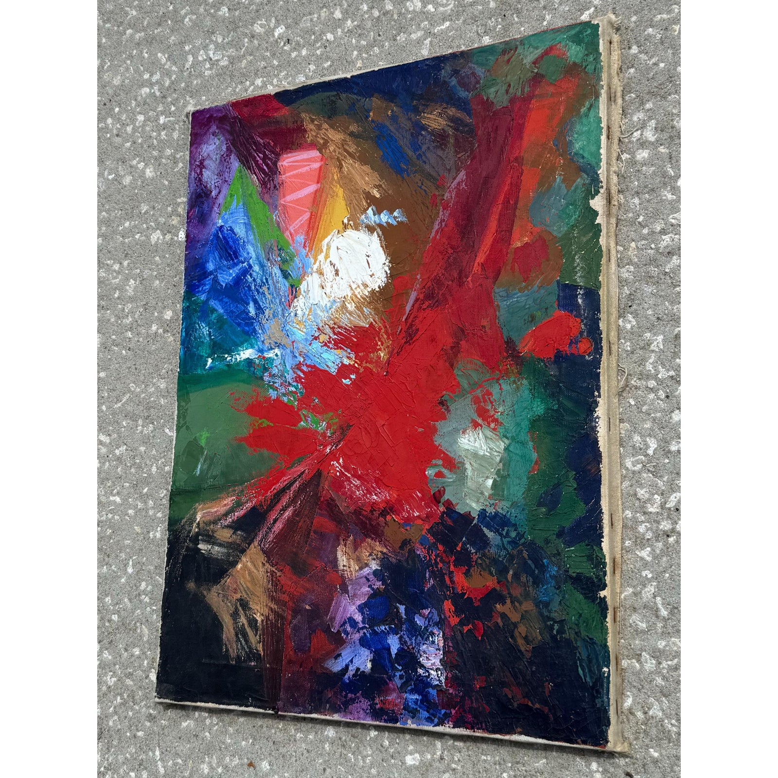 Vintage Boho Abstract Oil on Canvas - Top view