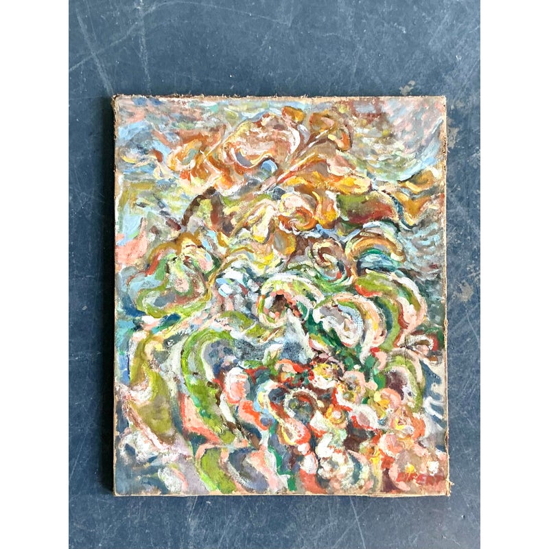 Vintage Boho Abstract Oil Painting on Canvas - Side view