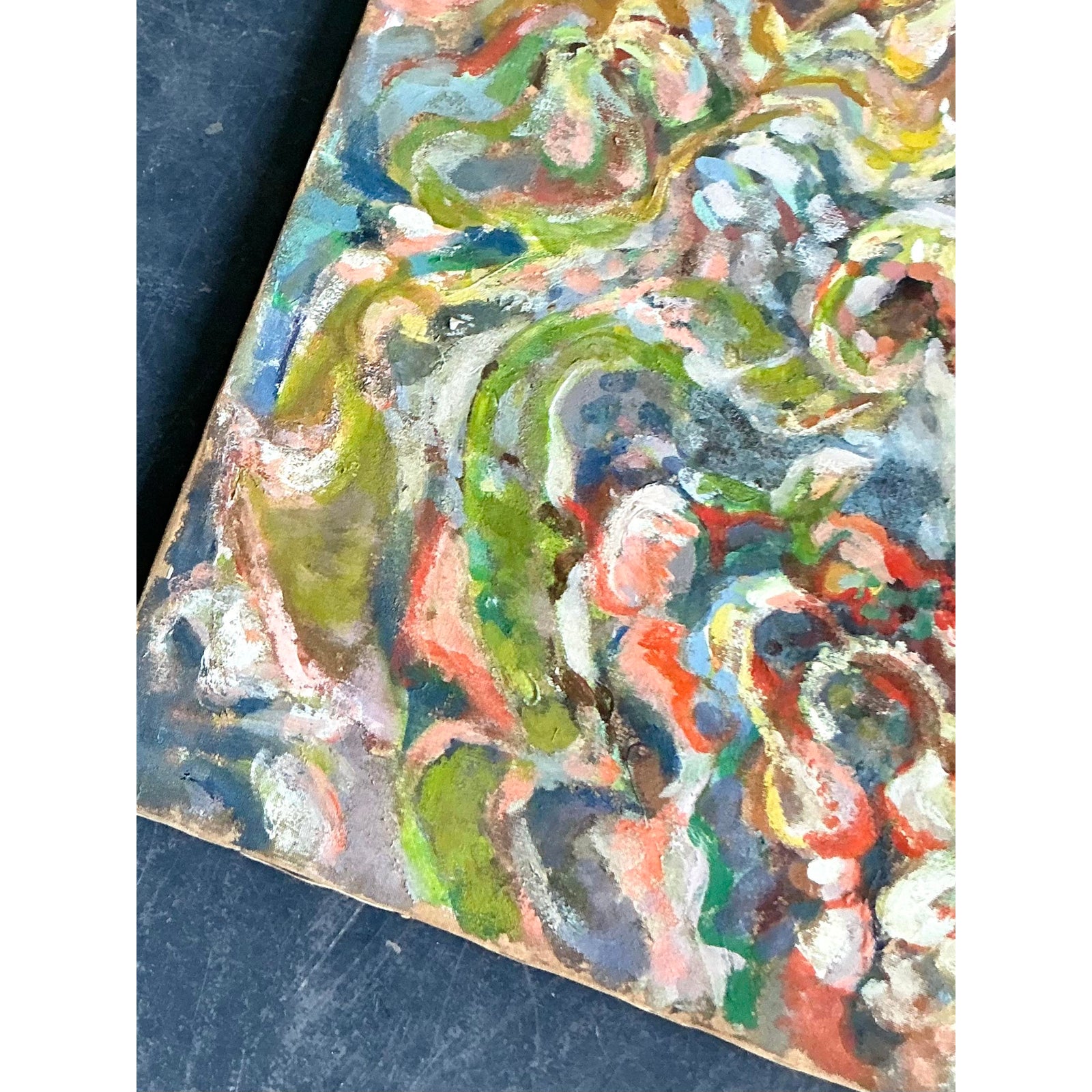 Vintage Boho Abstract Oil Painting on Canvas - Back view