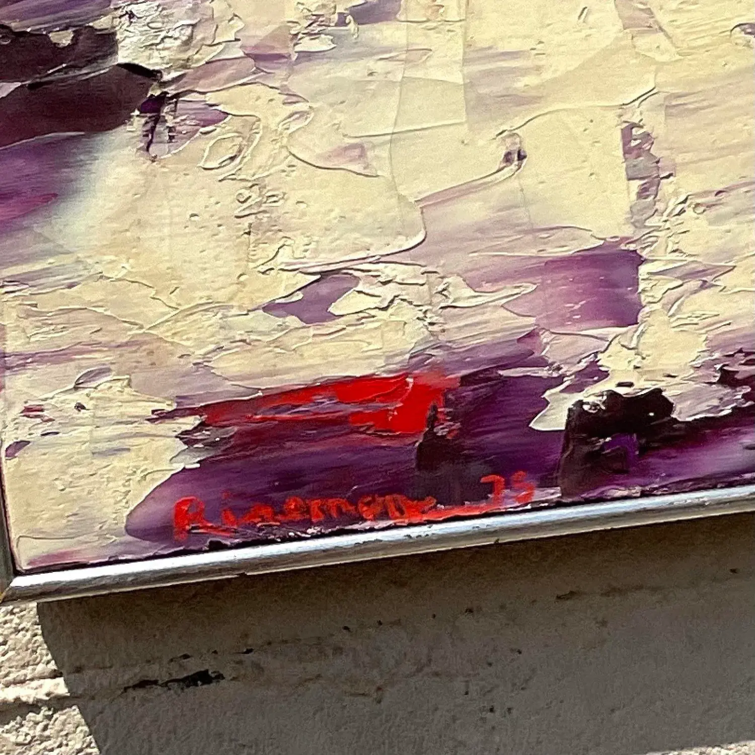 Vintage Boho Abstract Original Oil on Canvas - Top view