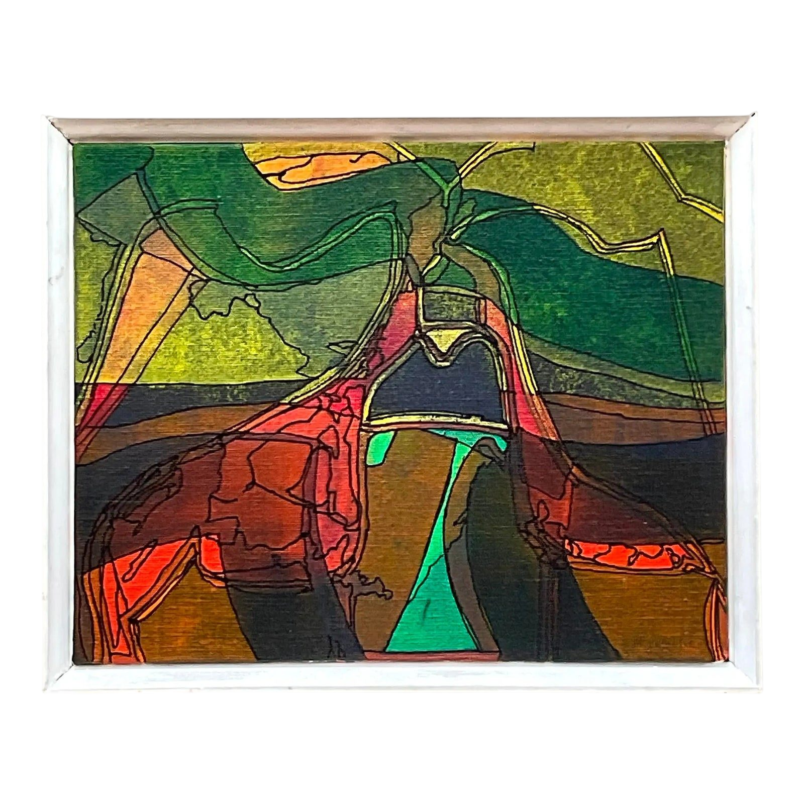 Vintage Boho Abstract Original Oil on Canvas Painting