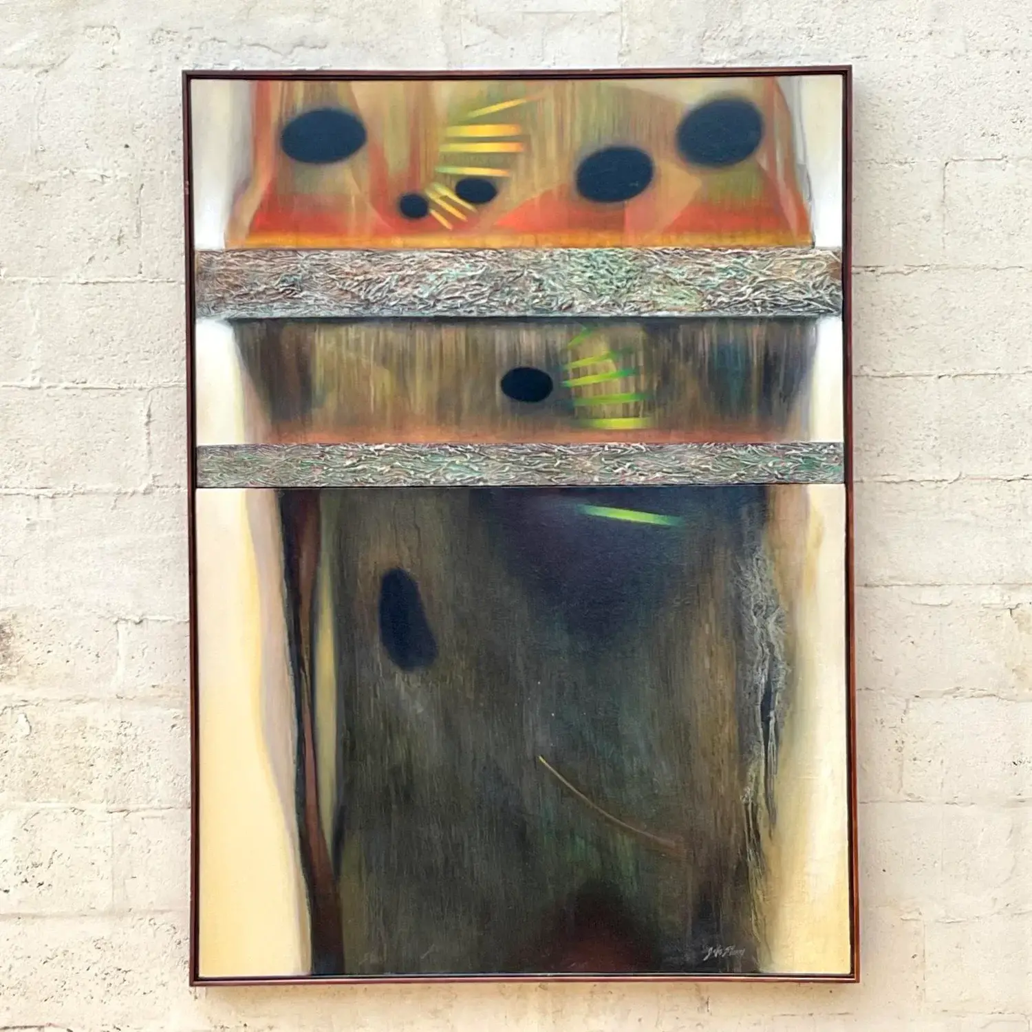 Vintage Boho Abstract Original Oil Painting on Canvas - Side view