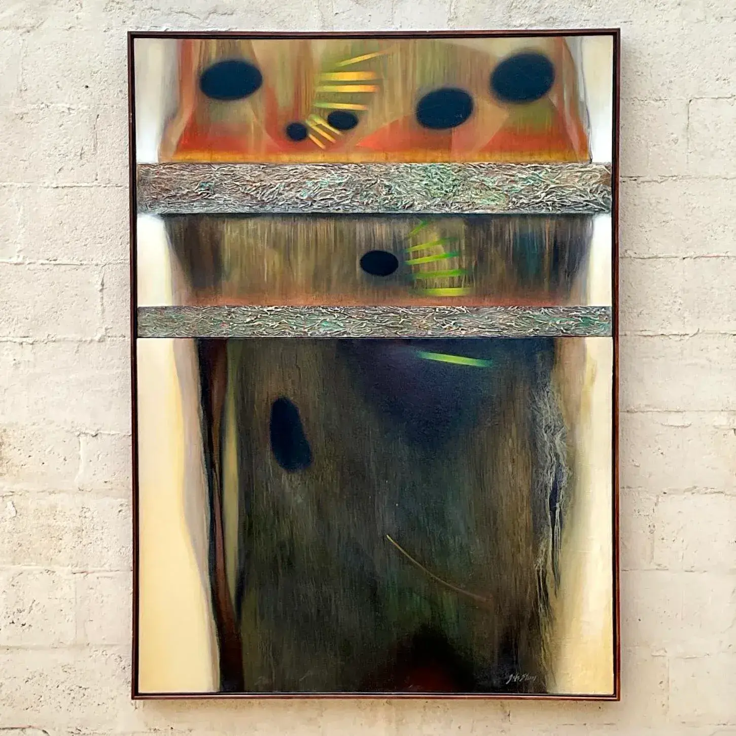 Vintage Boho Abstract Original Oil Painting on Canvas - Back view