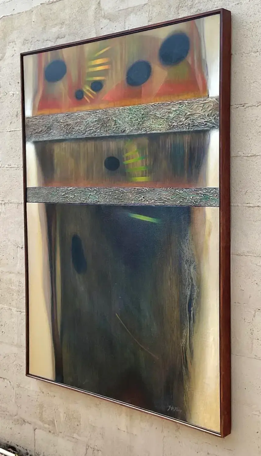 Vintage Boho Abstract Original Oil Painting on Canvas - Top view
