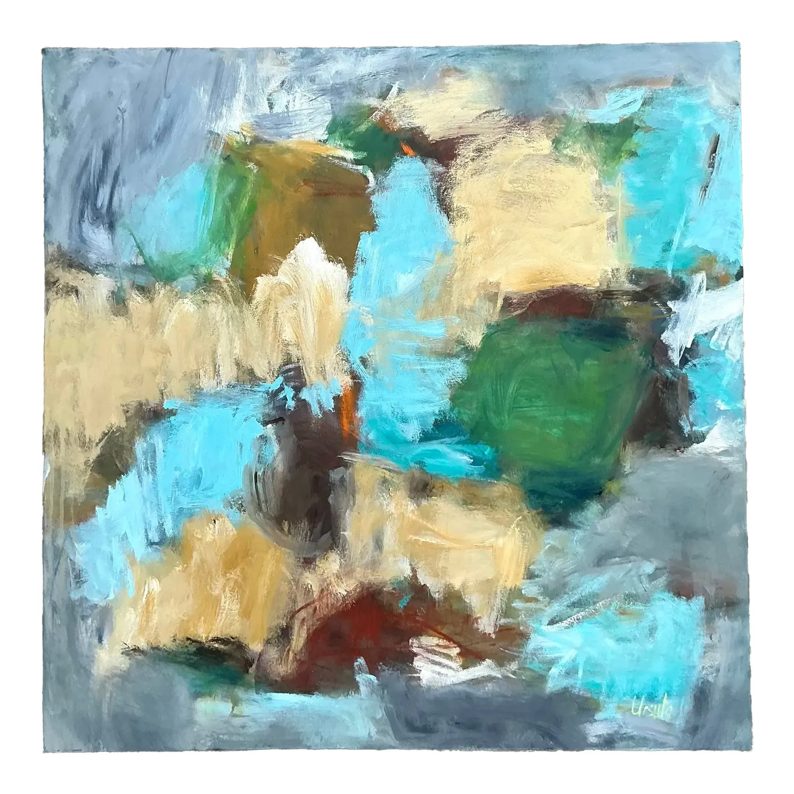 Vintage Boho Abstract Original Oil Painting on Canvas - Detail view