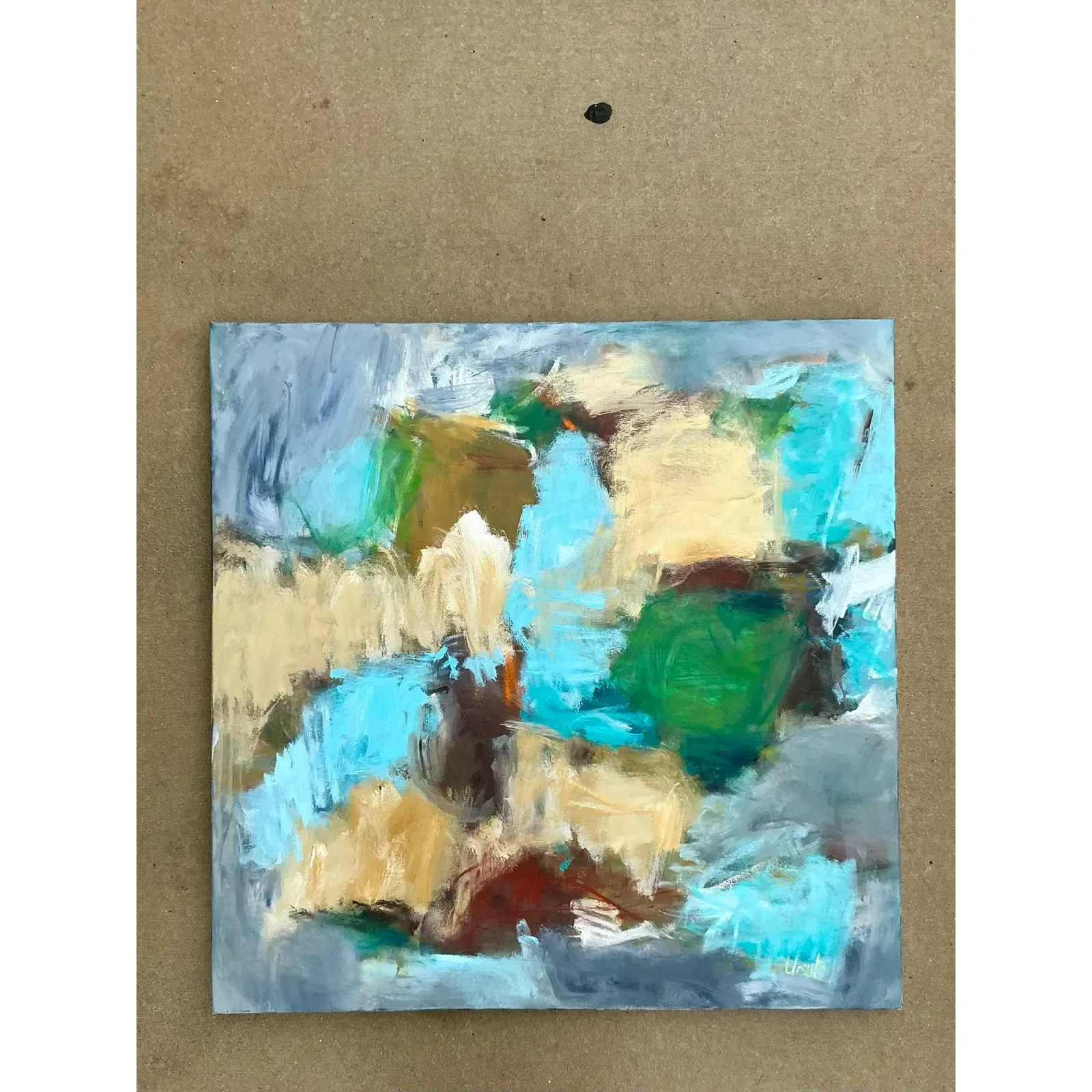 Vintage Boho Abstract Original Oil Painting on Canvas - Top view