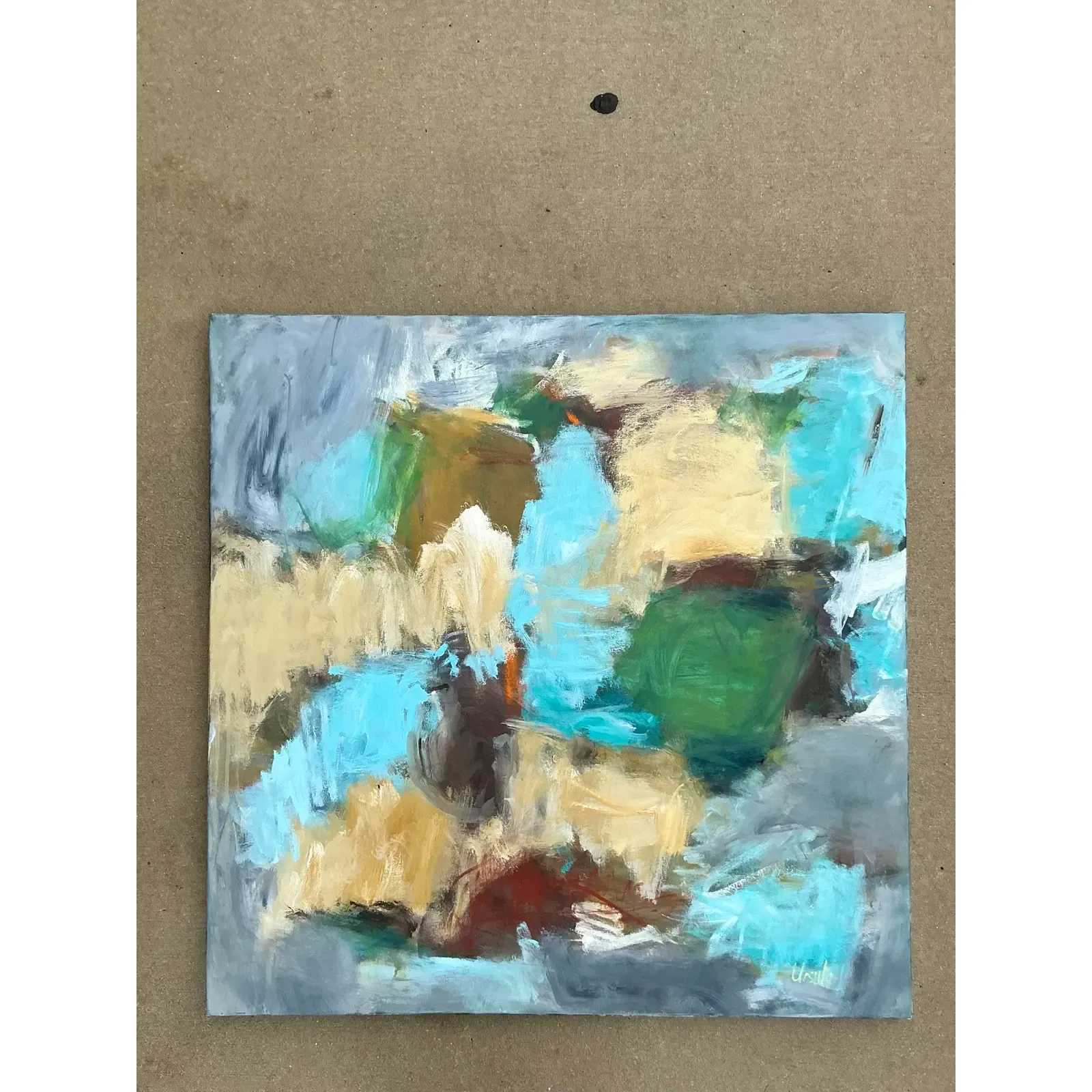 Vintage Boho Abstract Original Oil Painting on Canvas - Side view