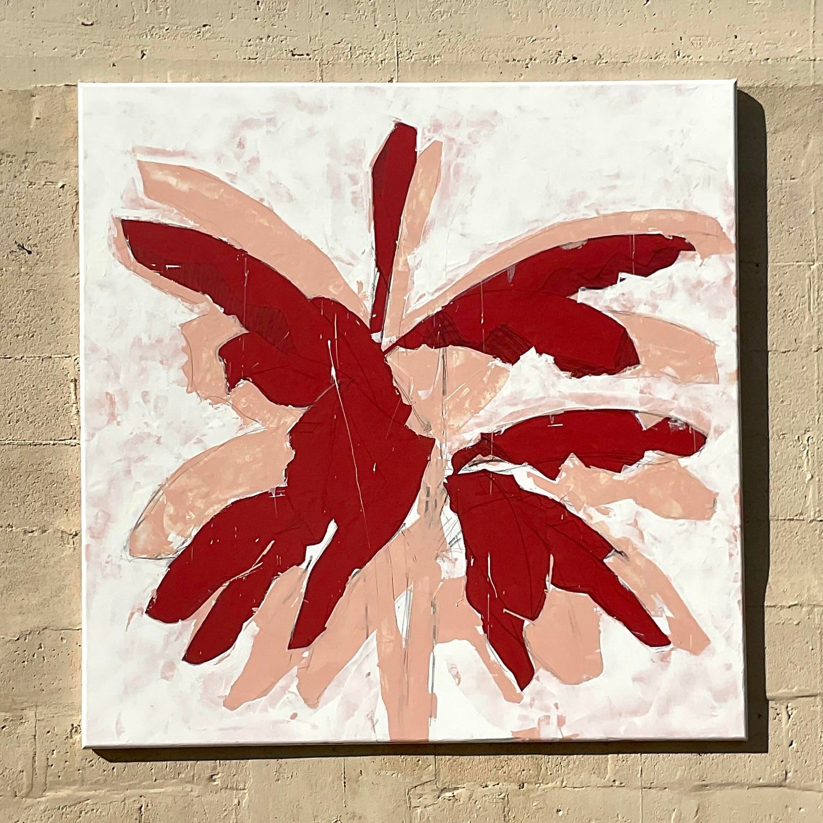 Vintage Boho Abstract Original Oil Painting Signed Sahlman - Side view