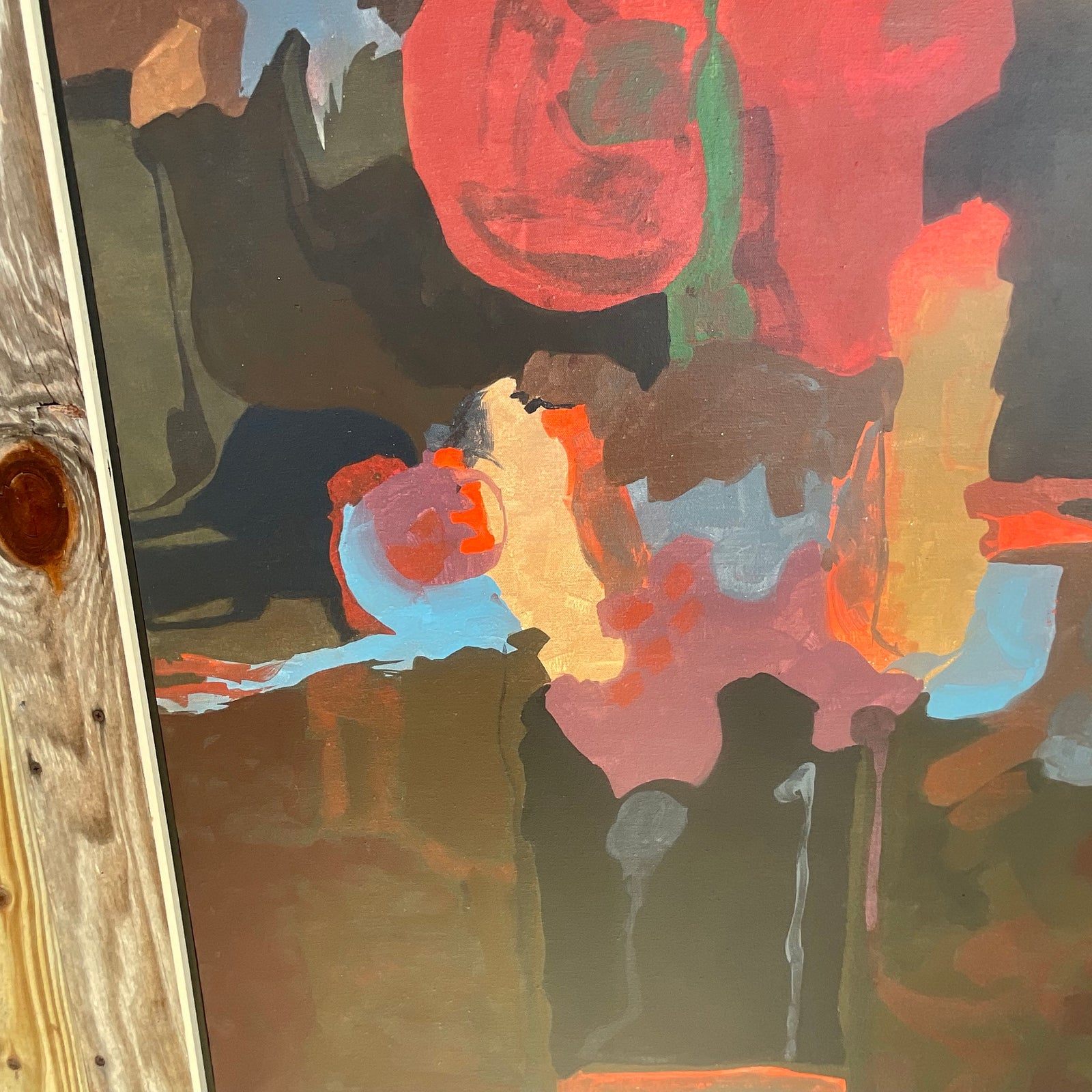 Vintage Boho Abstract Original Oil Portrait - Detail view