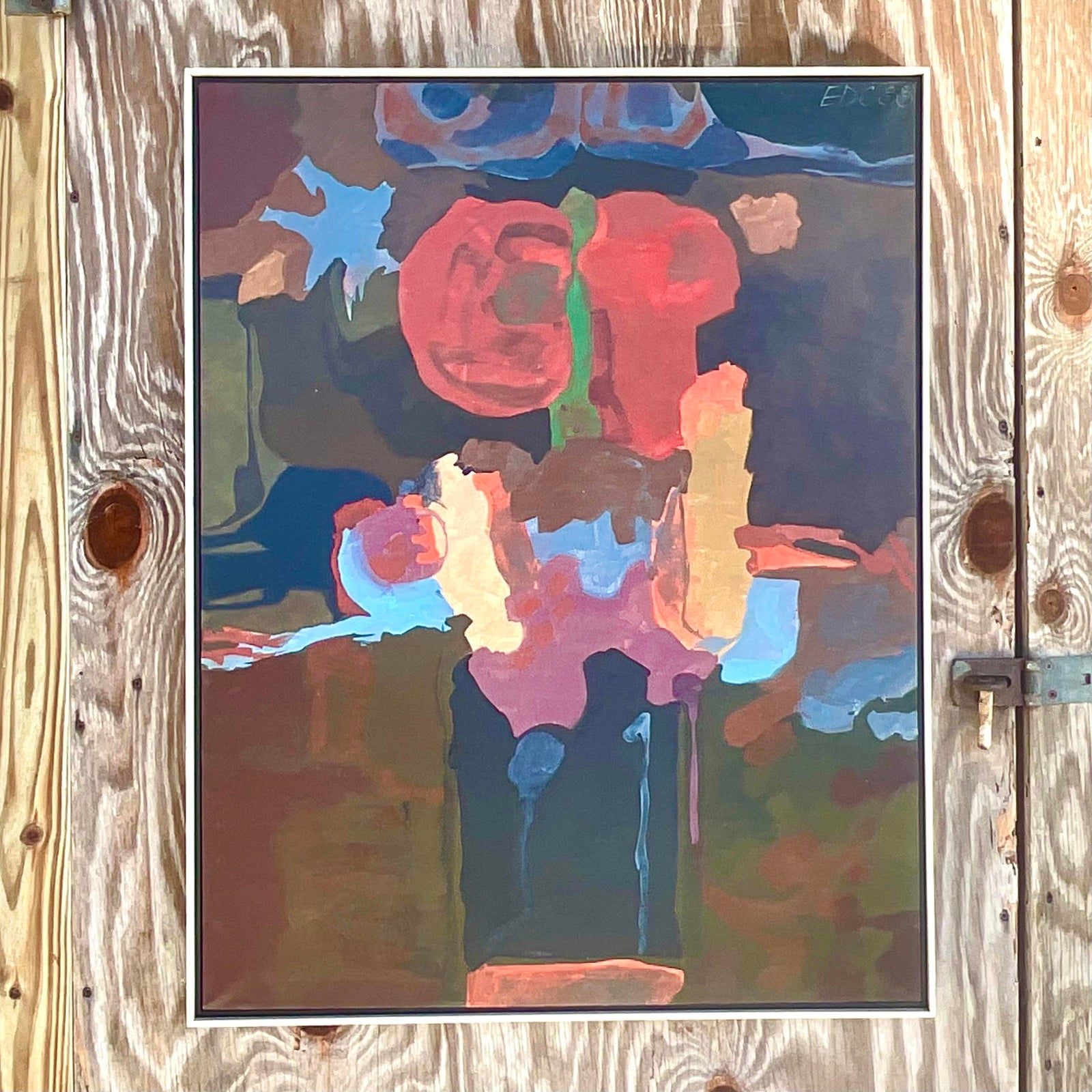 Vintage Boho Abstract Original Oil Portrait - Top view