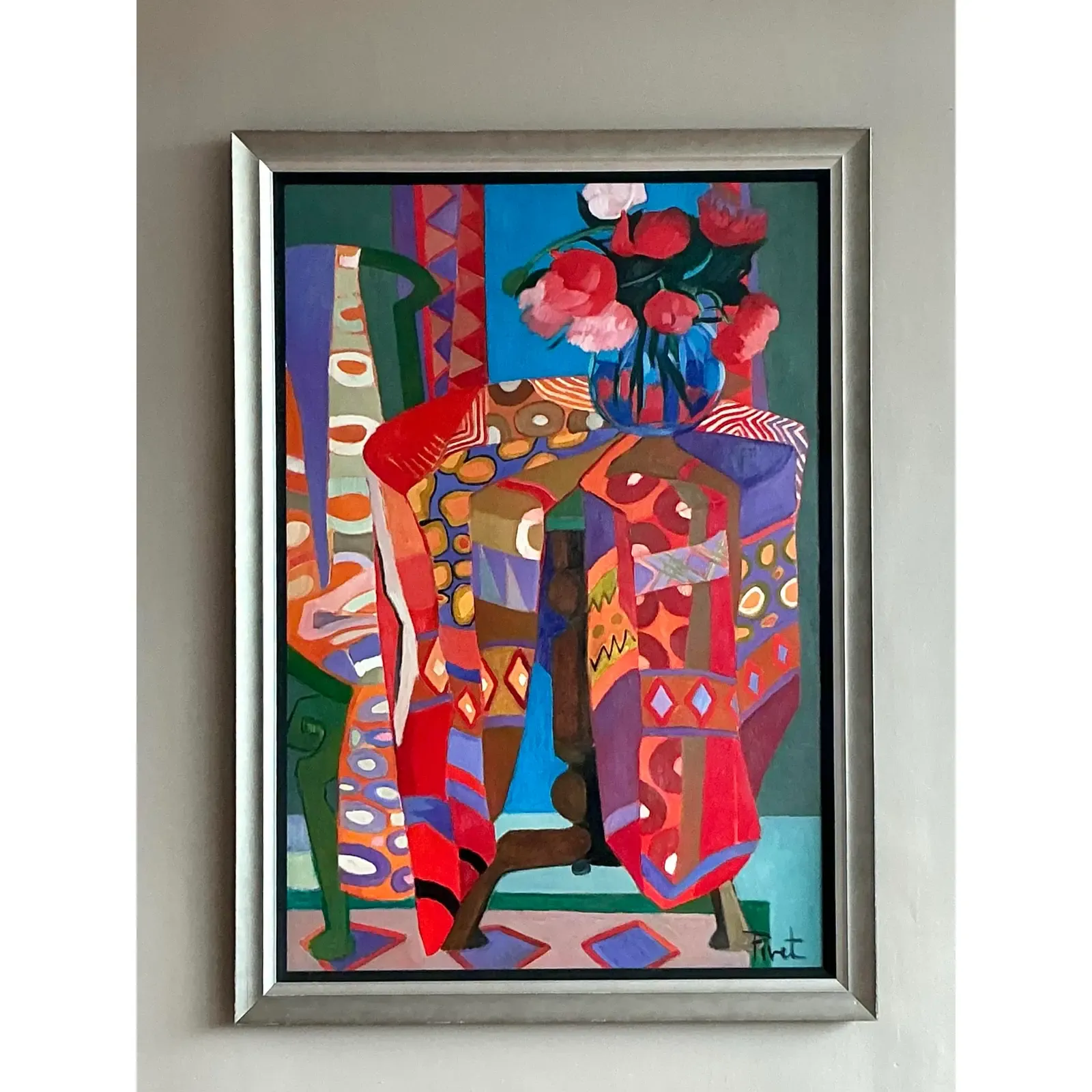 Vintage Boho Abstract Painting Oil on Canvas - Top view