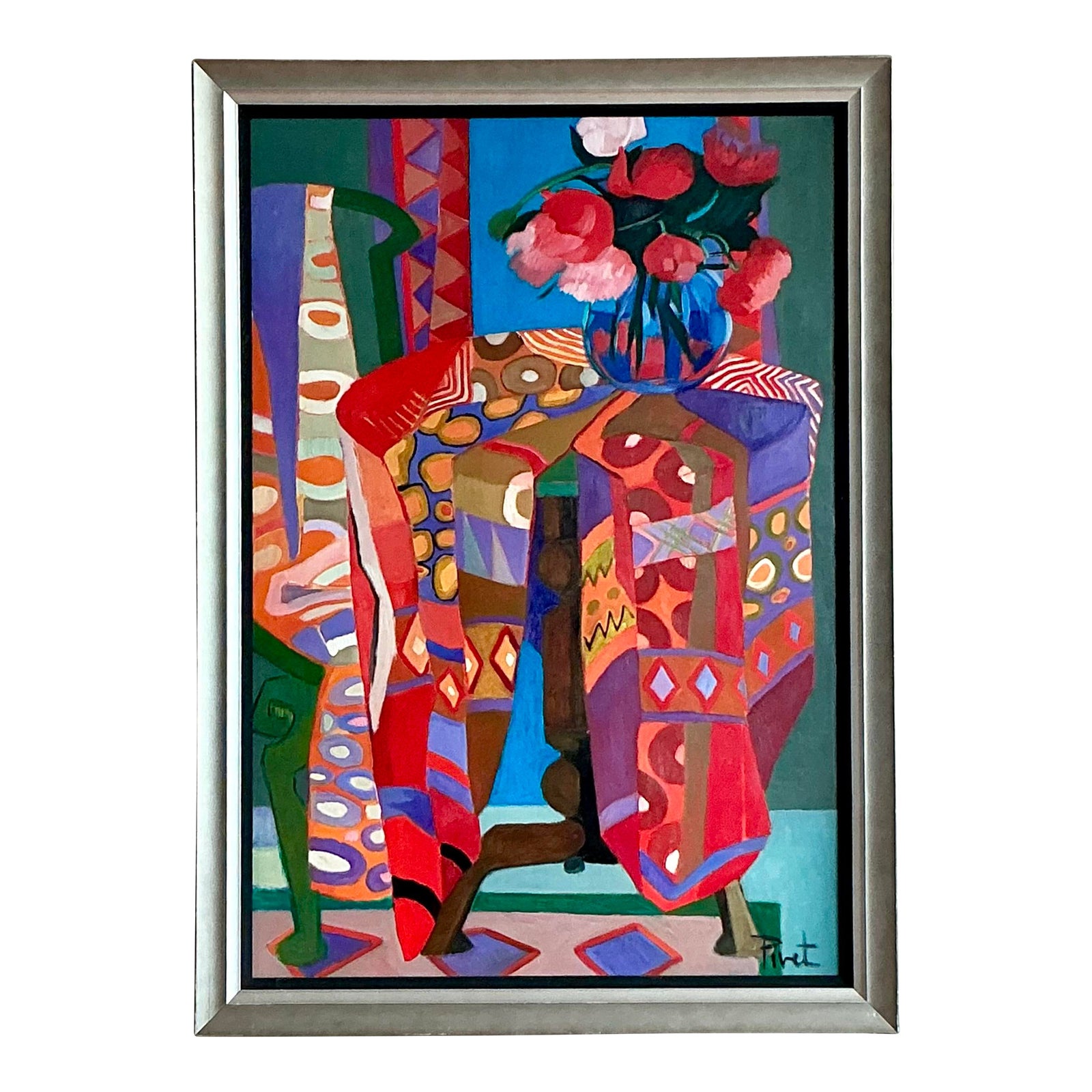 Vintage Boho Abstract Painting Oil on Canvas