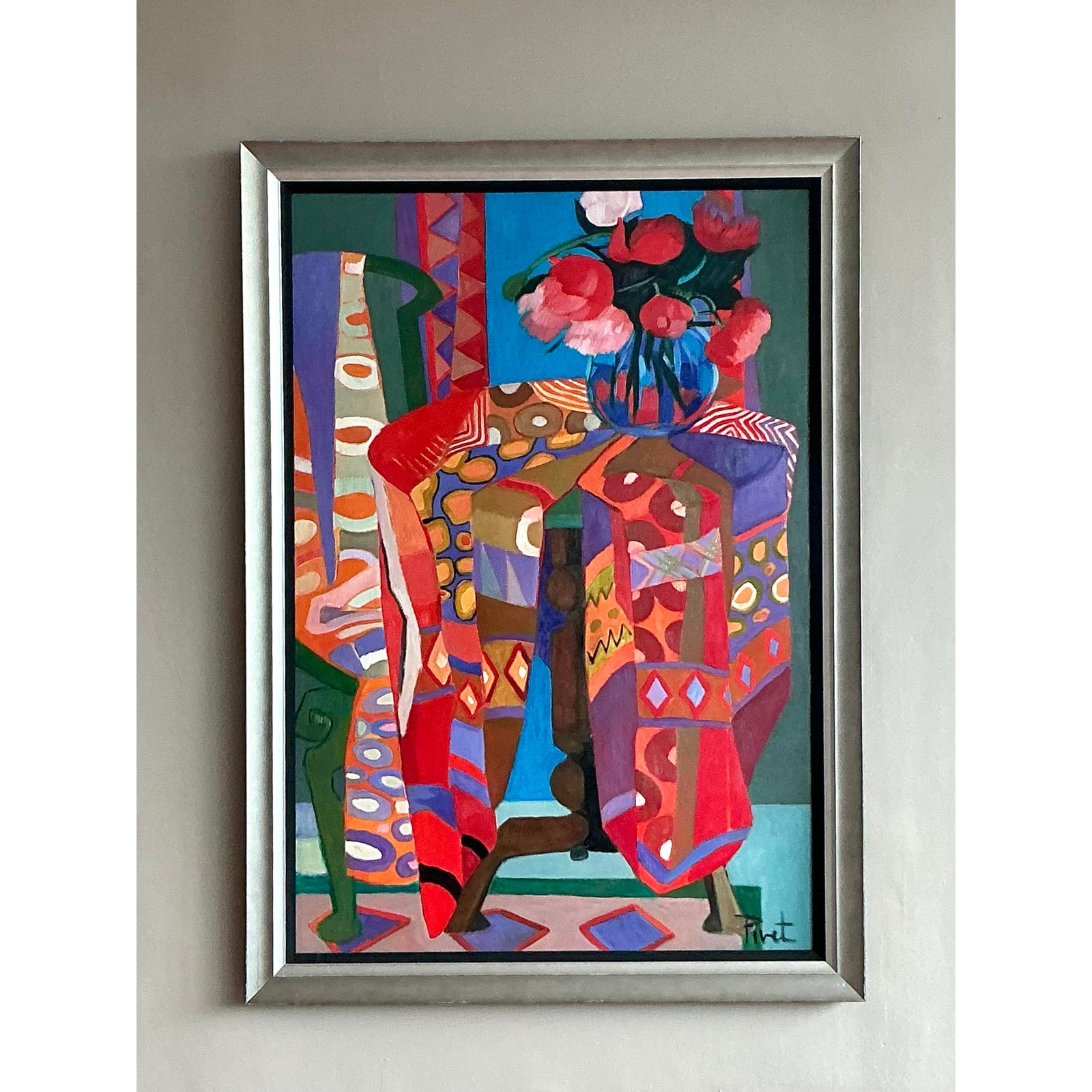 Vintage Boho Abstract Painting Oil on Canvas - Back view