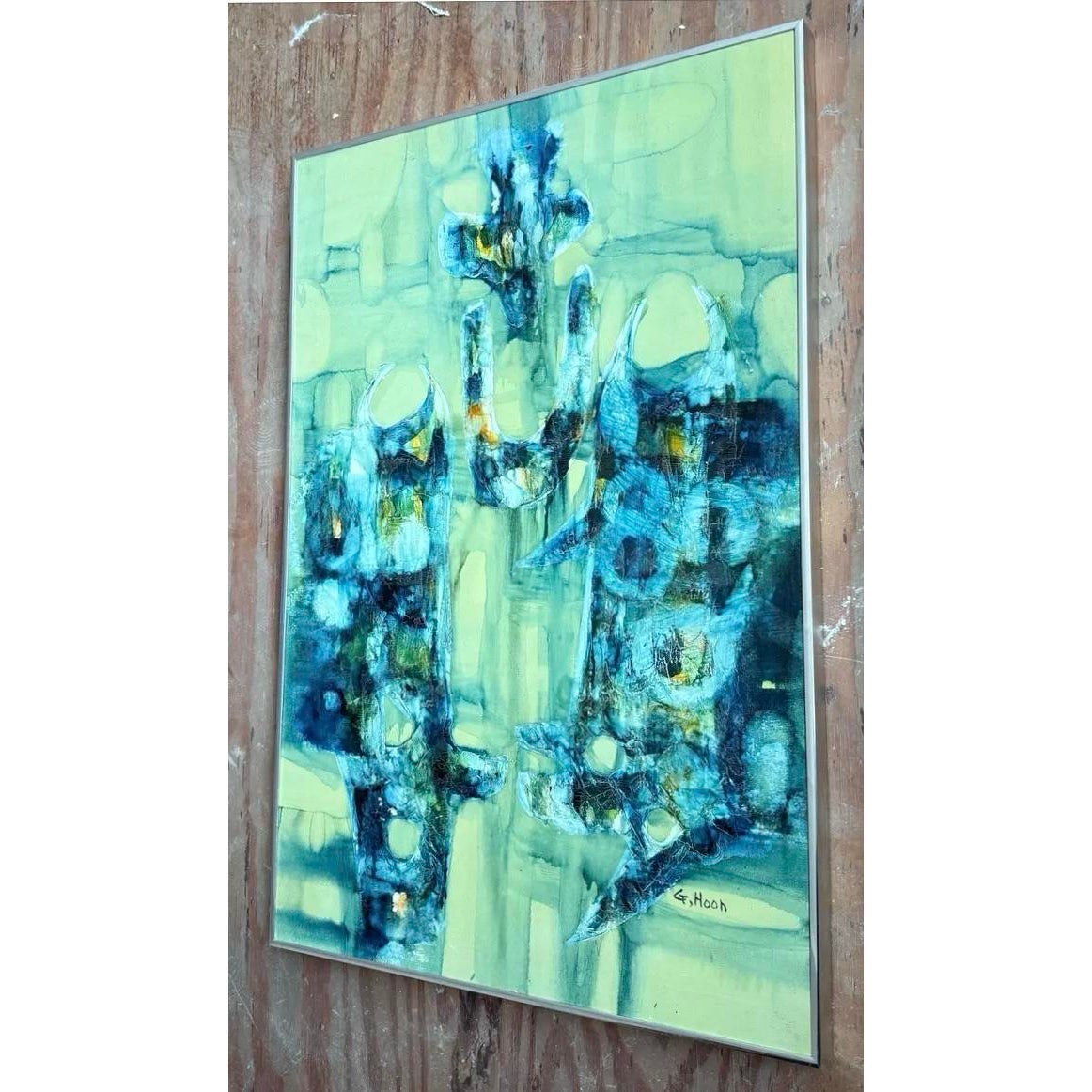 Vintage Boho Abstract Painting Oil on Canvas Signed by the Artist - Top view