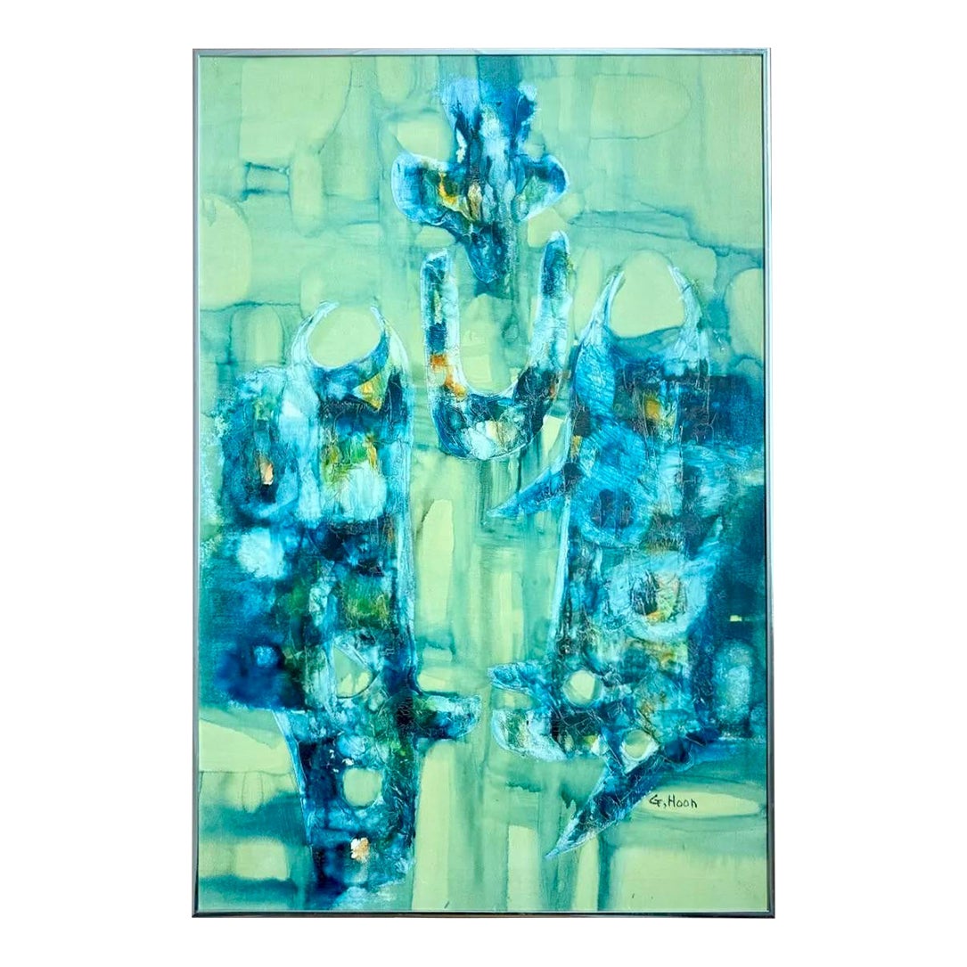 Vintage Boho Abstract Painting Oil on Canvas Signed by the Artist