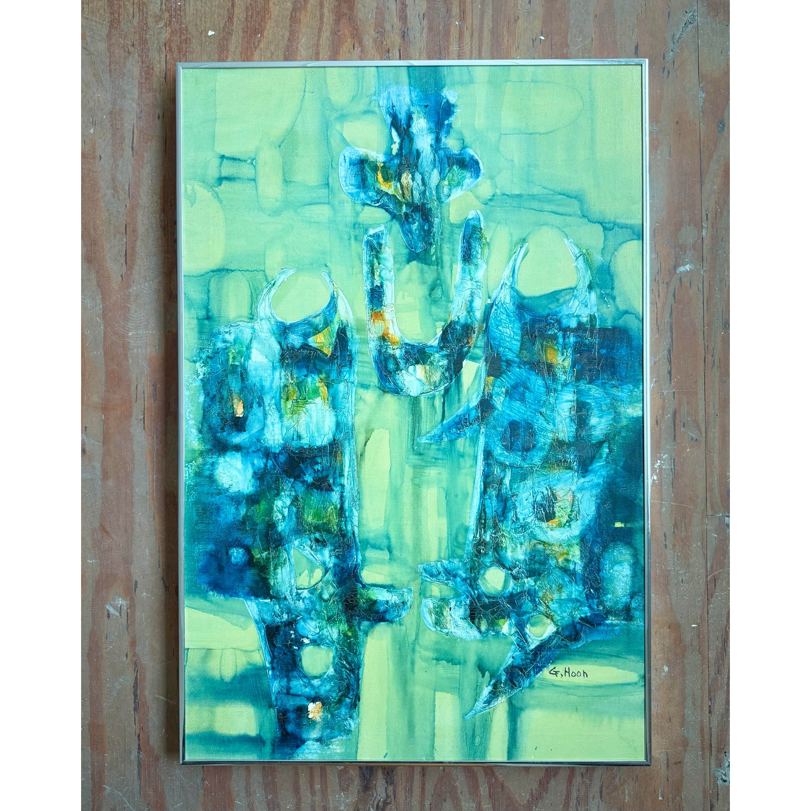 Vintage Boho Abstract Painting Oil on Canvas Signed by the Artist - Detail view