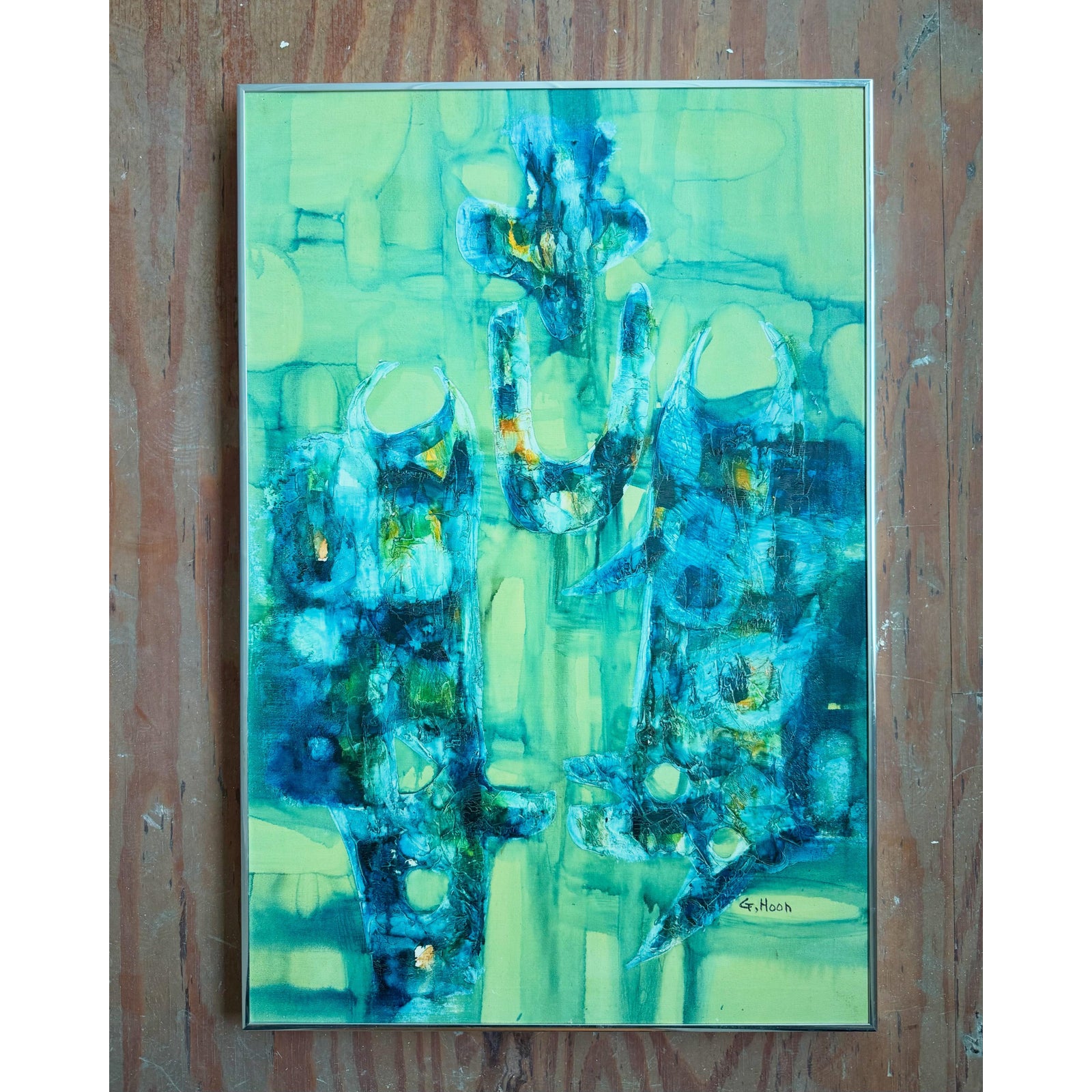 Vintage Boho Abstract Painting Oil on Canvas Signed by the Artist - Side view
