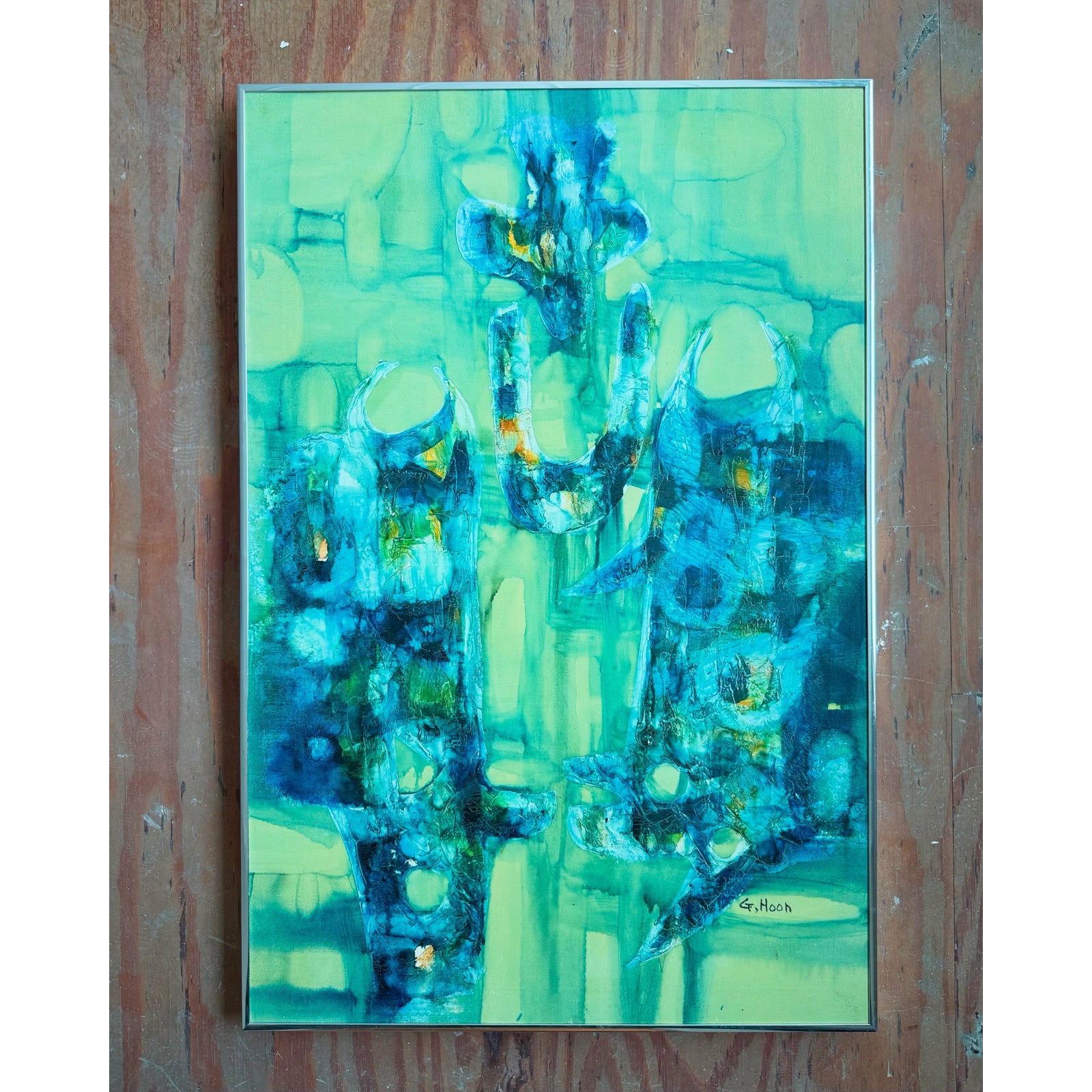 Vintage Boho Abstract Painting Oil on Canvas Signed by the Artist - Back view