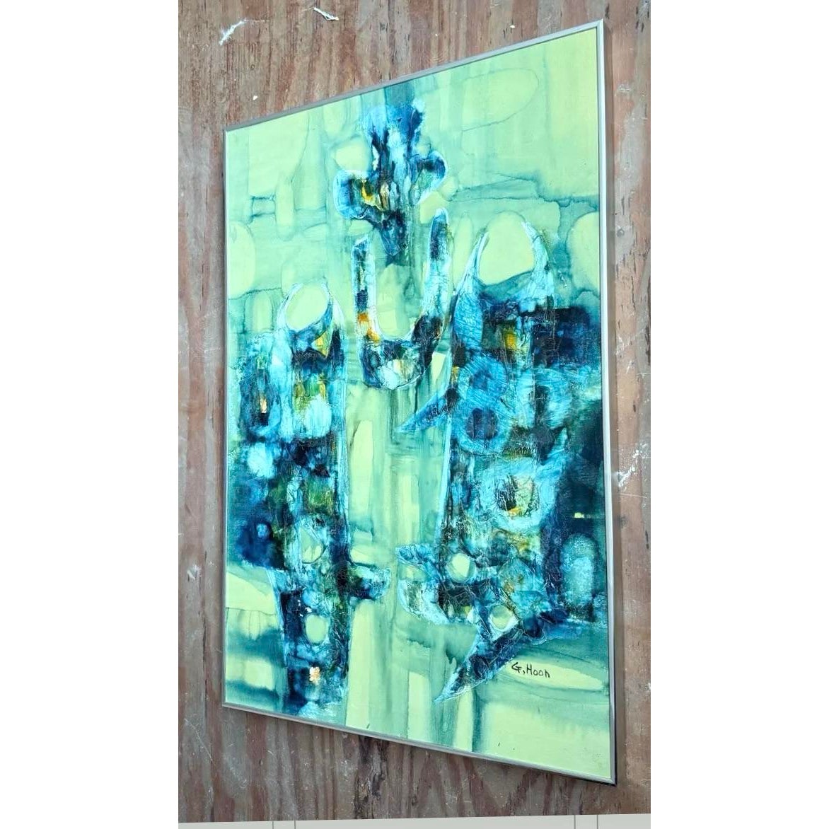 Vintage Boho Abstract Painting Oil on Canvas Signed by the Artist - Top view