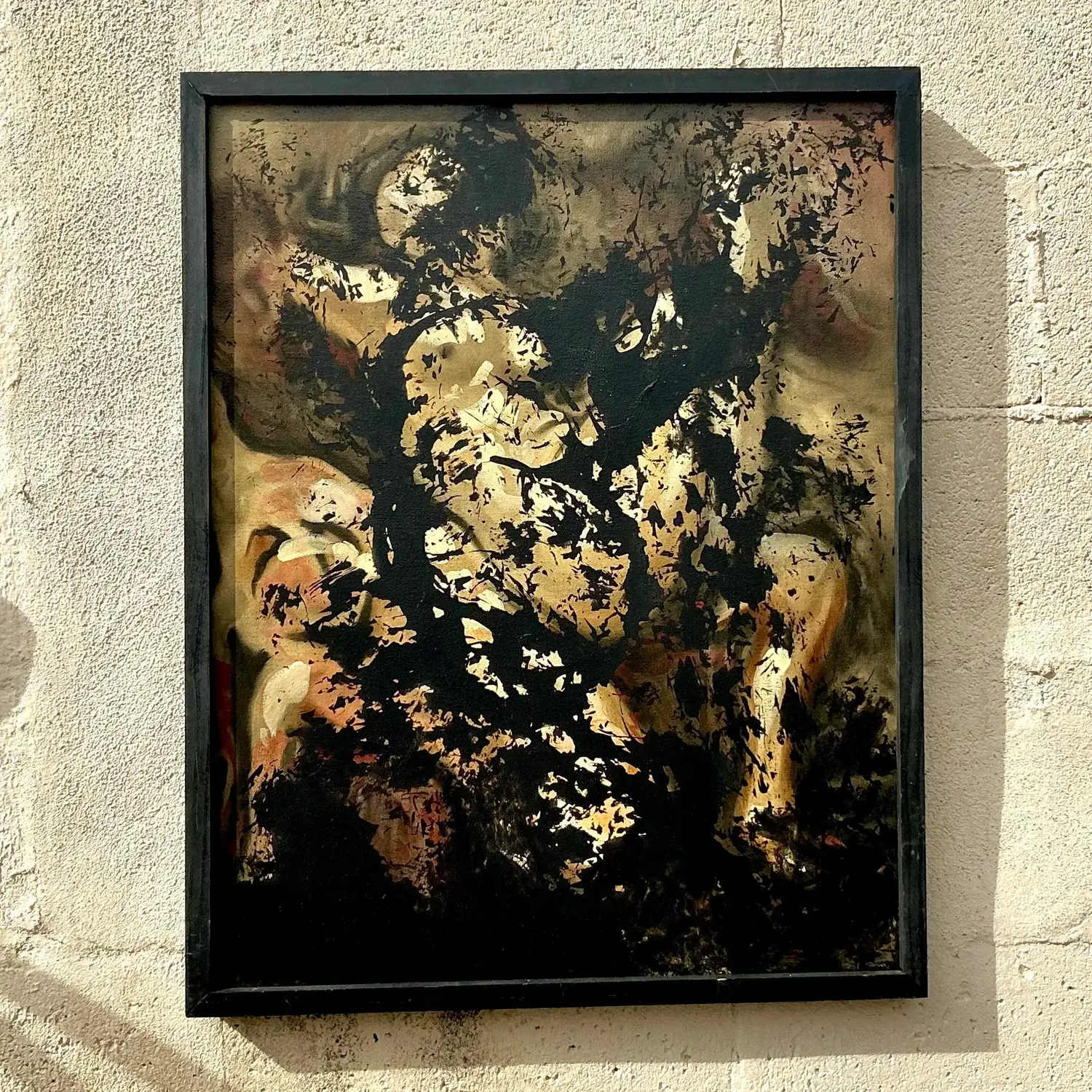 Vintage Boho Abstract Painting on Canvas - Back view