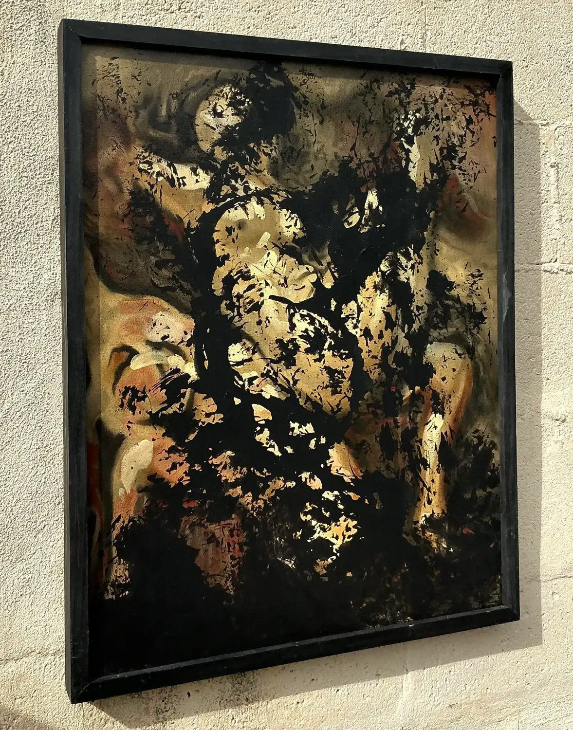 Vintage Boho Abstract Painting on Canvas - Side view