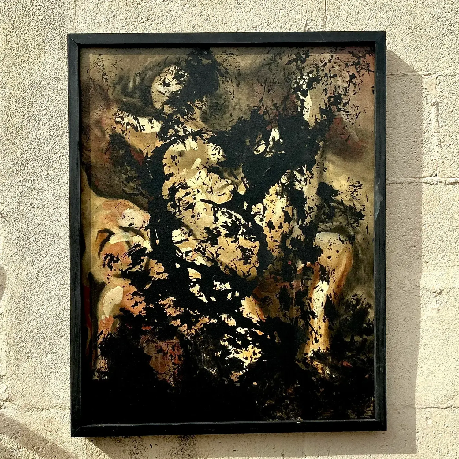 Vintage Boho Abstract Painting on Canvas - Detail view