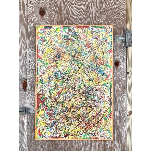 Vintage Boho Abstract Painting Signed Lincoln Park - Detail view