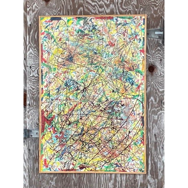 Vintage Boho Abstract Painting Signed Lincoln Park - Side view