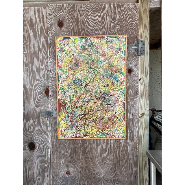 Vintage Boho Abstract Painting Signed Lincoln Park - Back view