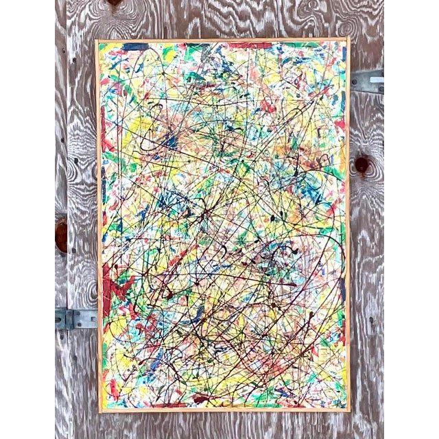 Vintage Boho Abstract Painting Signed Lincoln Park - Top view
