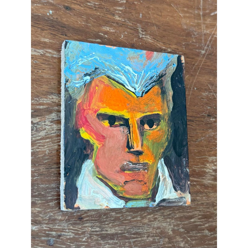 Vintage Boho Abstract Petite Portrait on Board - Back view