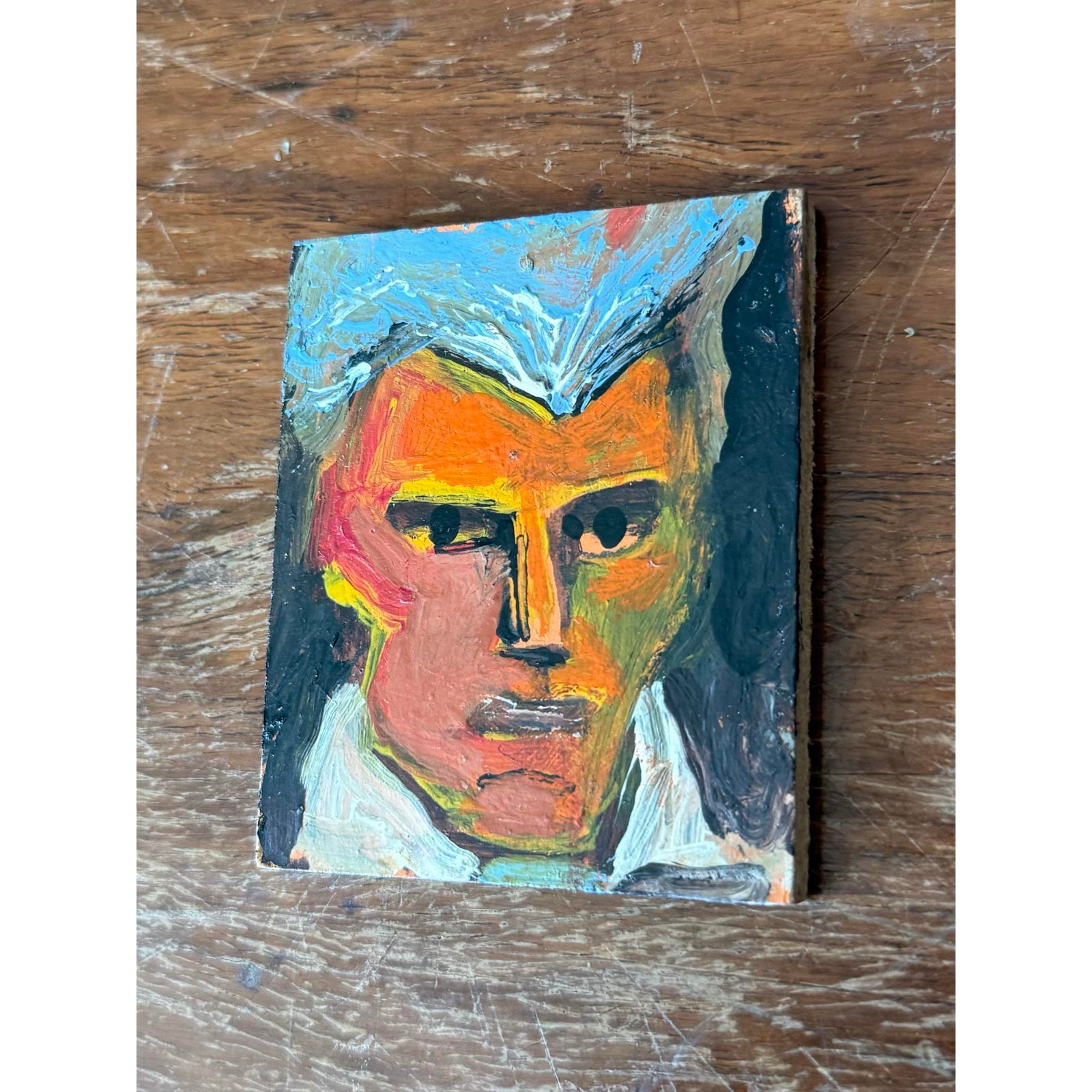 Vintage Boho Abstract Petite Portrait on Board - Top view