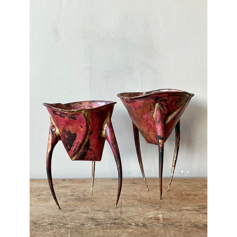 Vintage Boho Abstract Sculptural Metal Bowls - Set of 2 - Top view