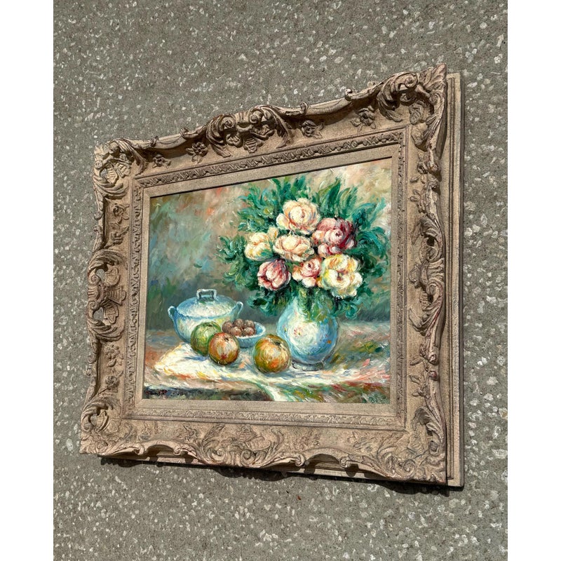 Vintage Boho Abstract Still Life Oil on Canvas Signed by the Artist - Side view