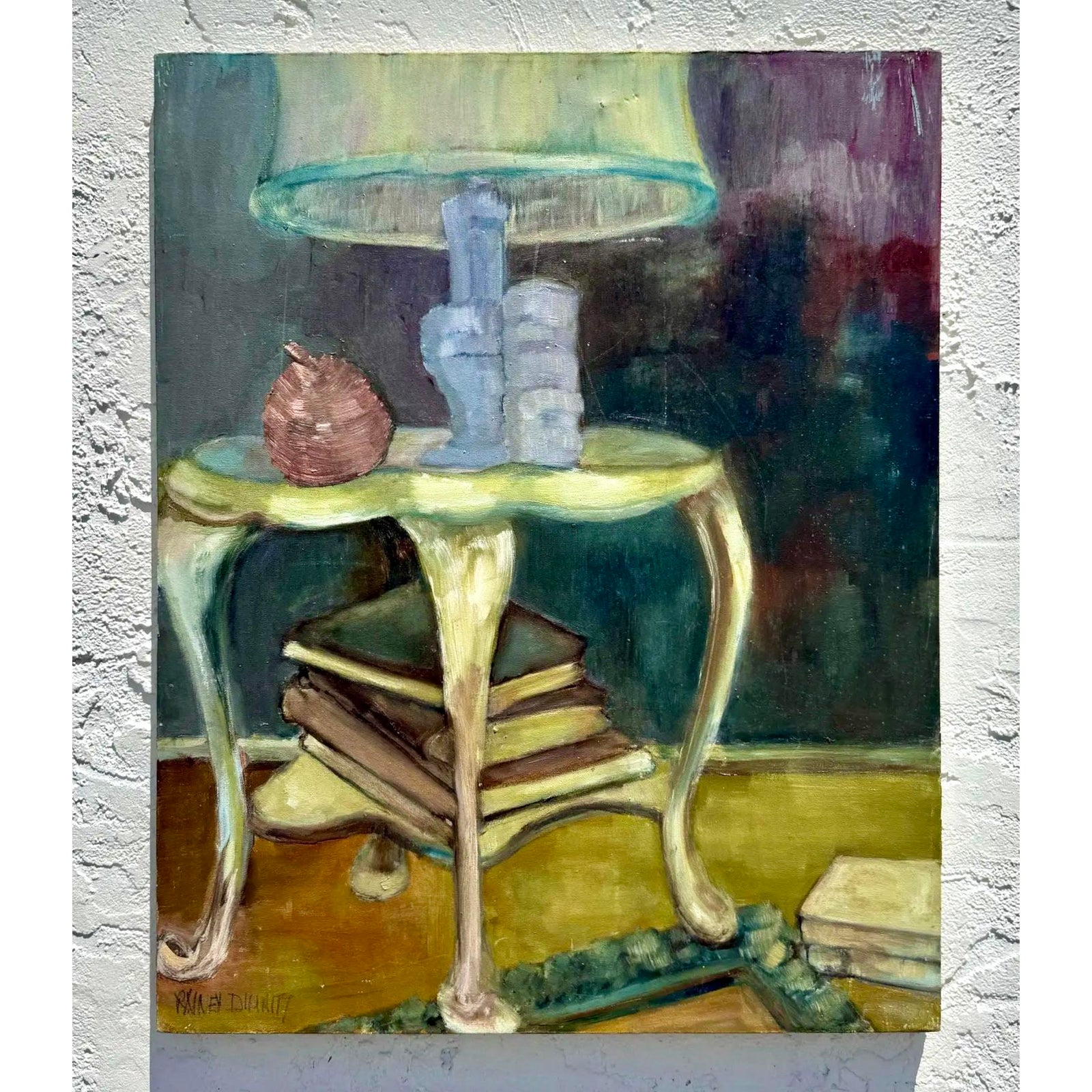 Vintage Boho Abstract Still Life Oil on Canvas Signed by the Artist - Detail view